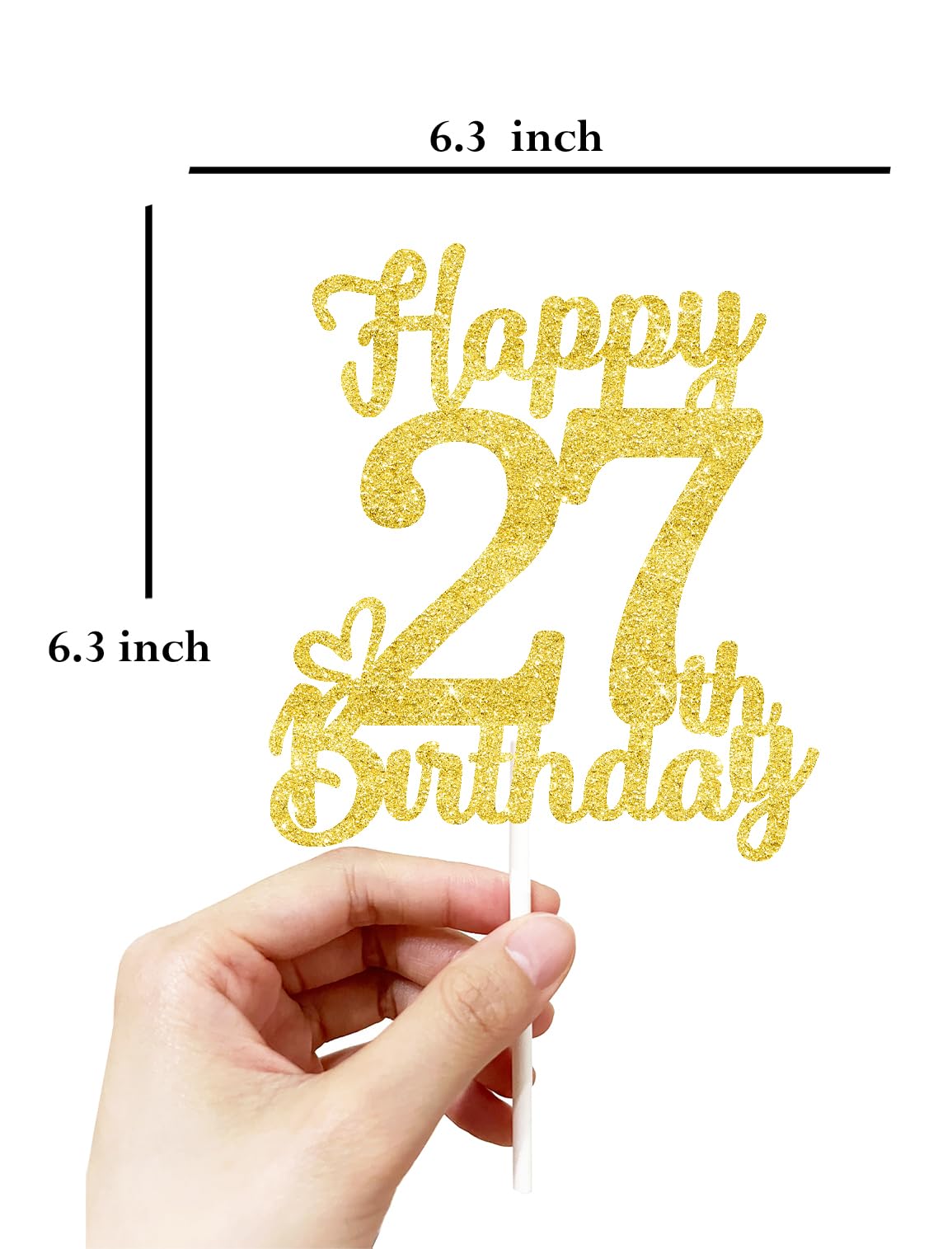 27 Birthday Cake Toppers-Gold Glitter, 27Th Cake Topper For Men,27 Cake Topper For Women, 27Th Birthday Decorations,27Th Birthda