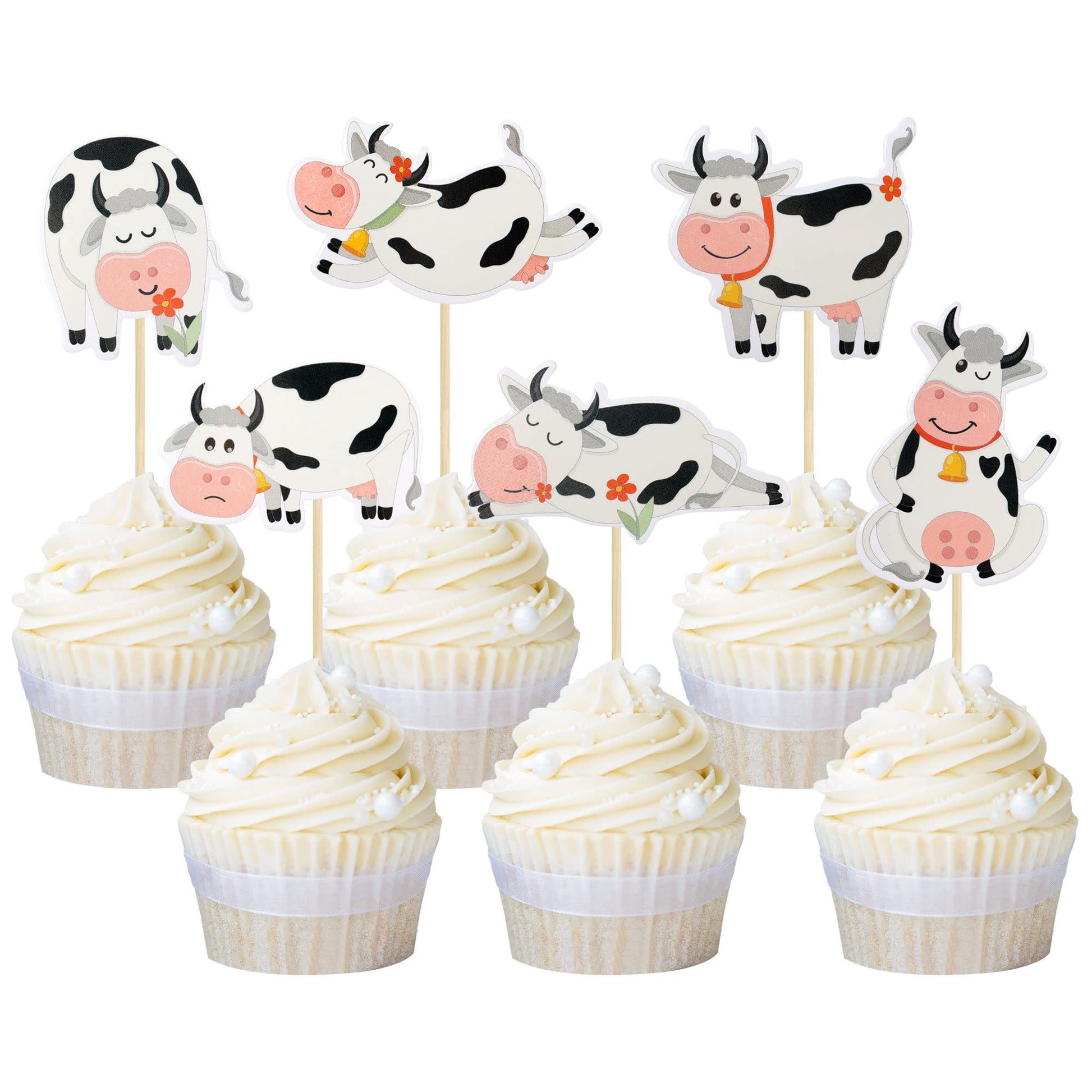 Gyufise 36Pcs Cow Cupcake Toppers Farm Animals Theme Moo Cupcake Picks Cow Cake Decorations For Cow Theme Baby Shower Kids Birth