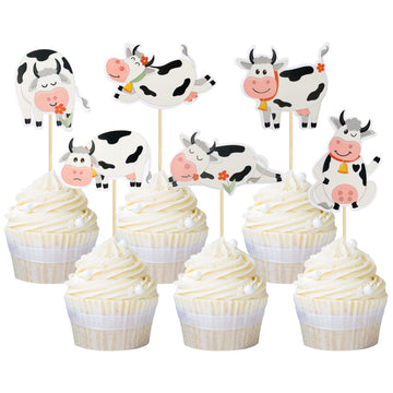 Gyufise 36Pcs Cow Cupcake Toppers Farm Animals Theme Moo Cupcake Picks Cow Cake Decorations For Cow Theme Baby Shower Kids Birth