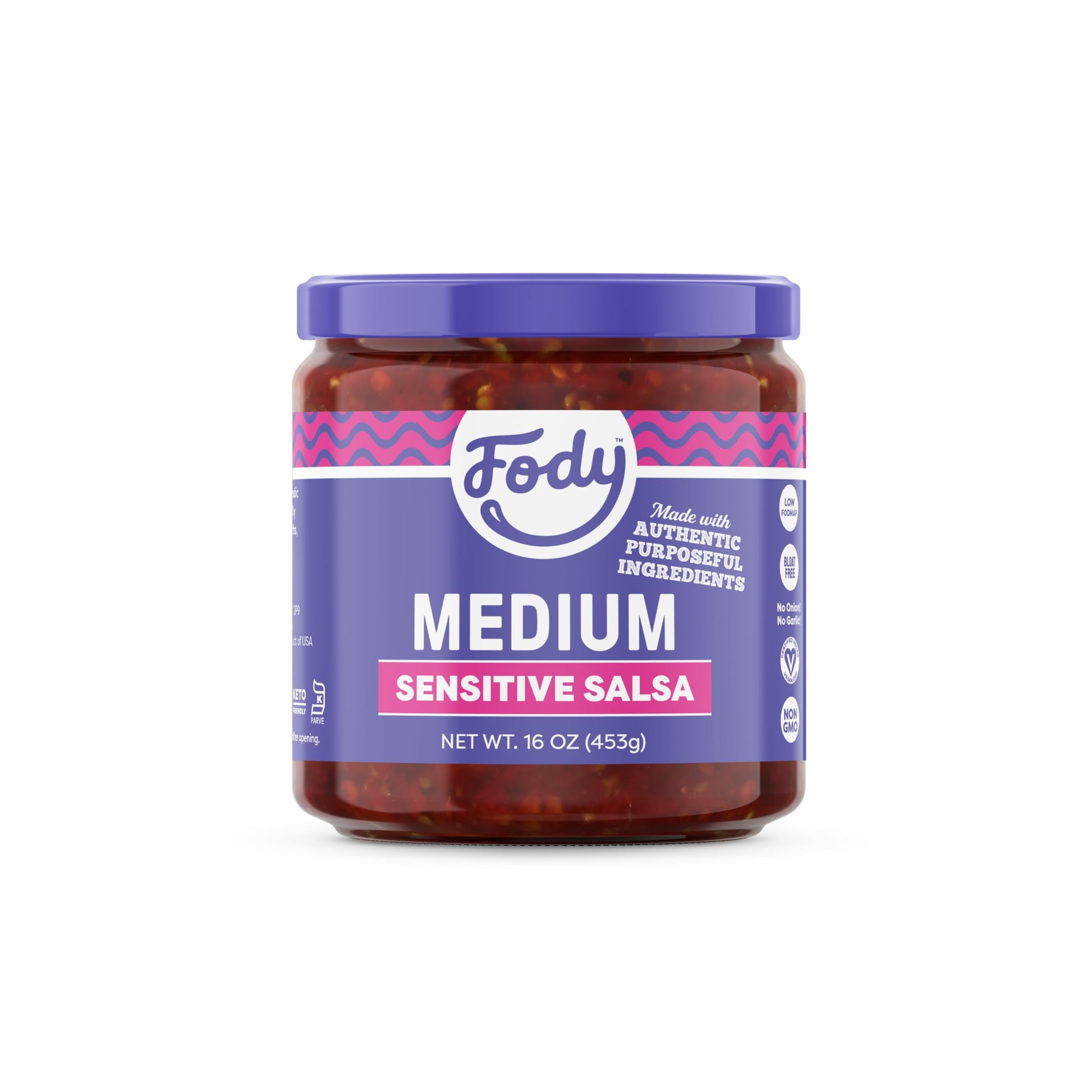 Fody Foods Vegan Medium Salsa, Chunky Tomato Jalapeno Salsa, Low Fodmap Certified, Sensitive Recipe, Gut & Ibs Friendly, 16 Ounc