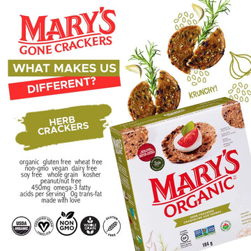 Mary'S Gone Crackers Herb Crackers, Organic Brown Rice, Flax & Sesame Seeds, Gluten Free, 6.5 Ounce