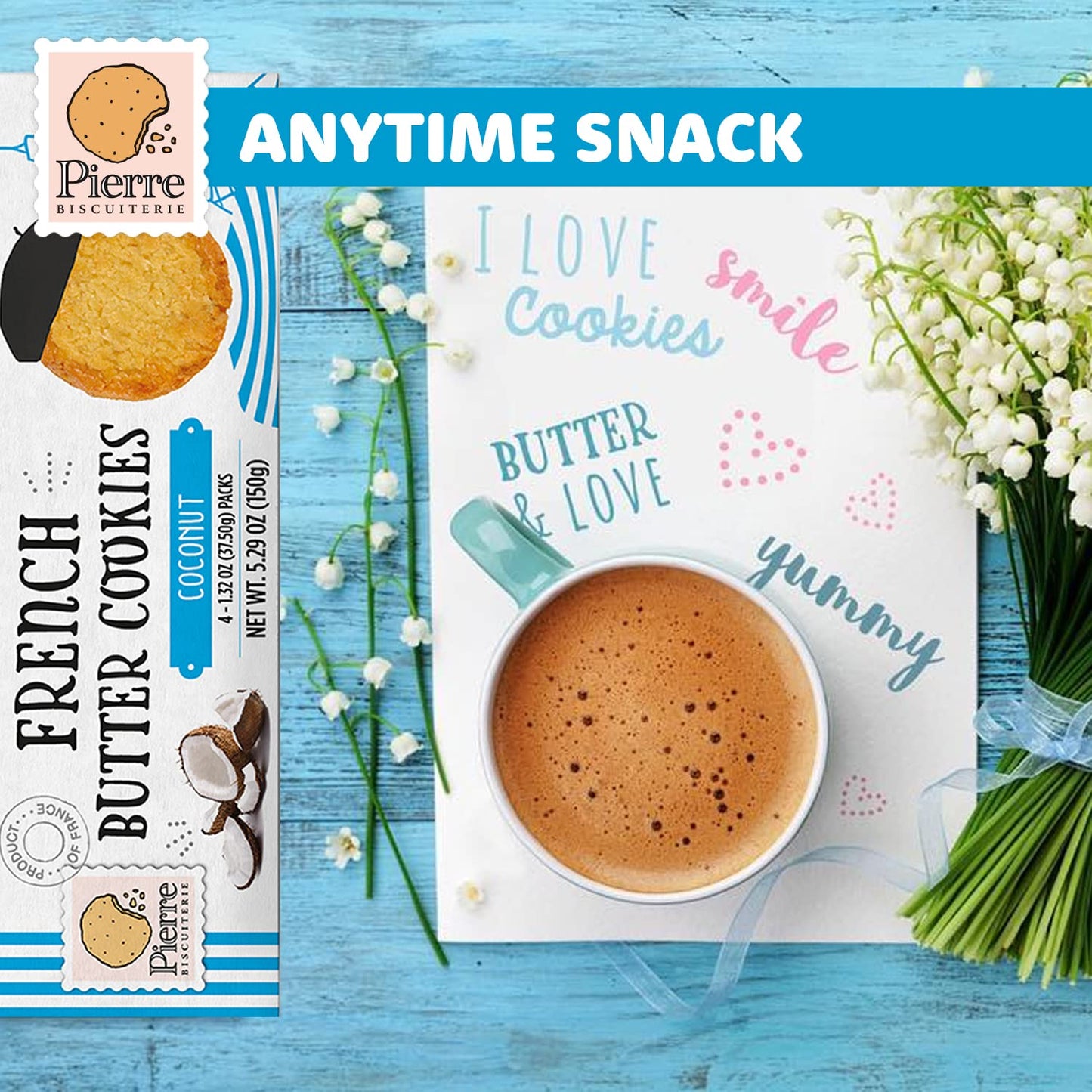 Pierre Biscuiterie French Butter Cookies with Coconut 5.29 Ounce Box (Pack of 1)