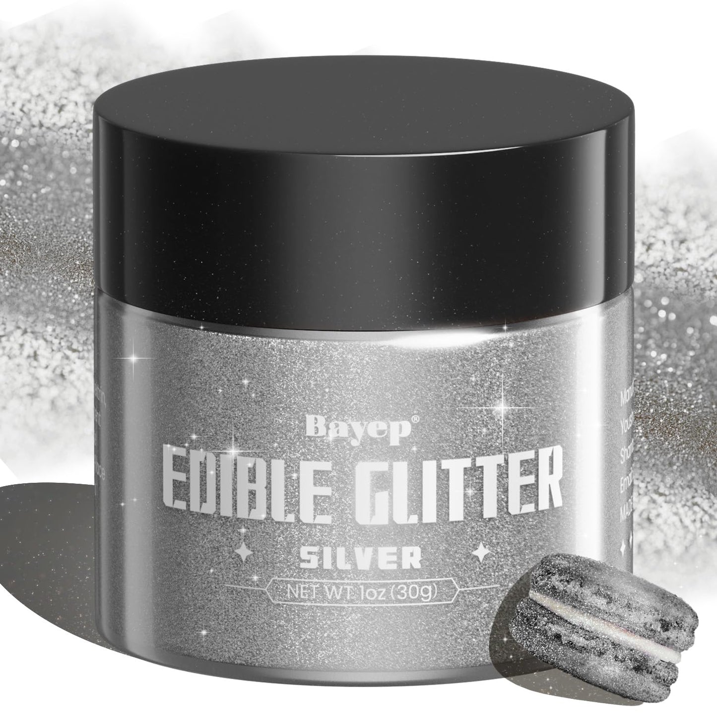 bayep Shimmer Silver Edible Glitter for Drinks and Cakes, 30g Luster Dust