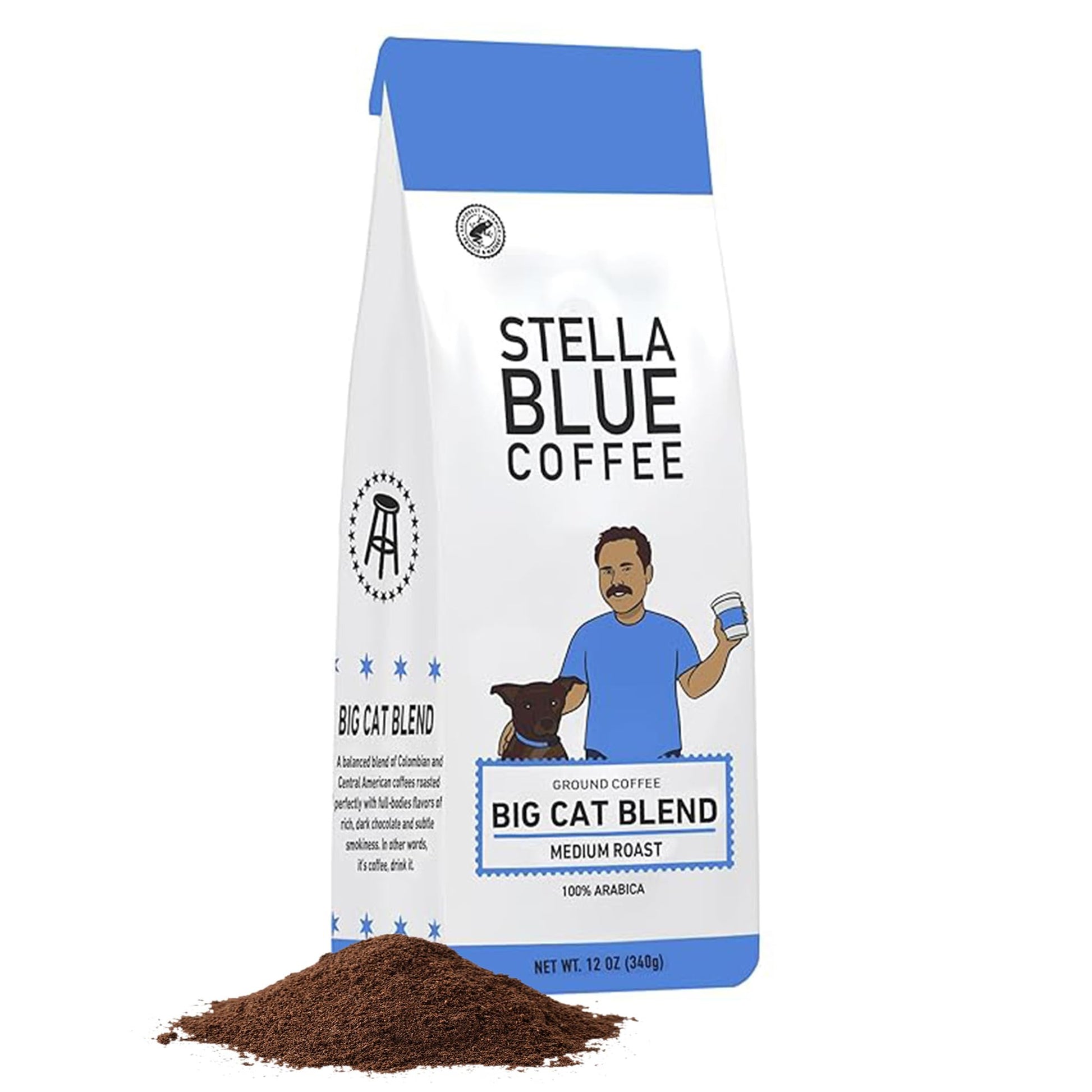 Stella Blue Fresh Ground Coffee | Big Cat Blend | 100% Arabica Medium Roast | Smooth And Balanced Flavor | Central American Ethically Sourced Beans | Supports Paws Chicago | 12 Oz Resealable Bag