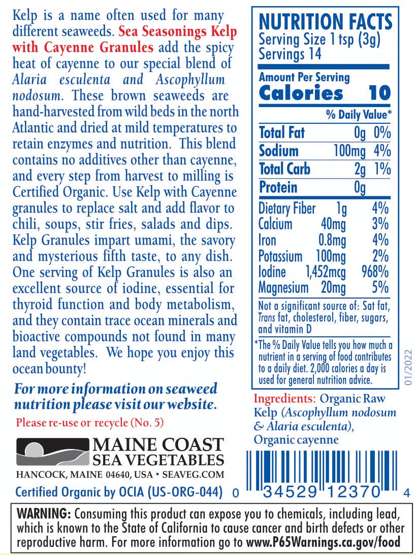 Kelp Granules Blend with Cayenne - Sea Seasonings Shaker - Organic