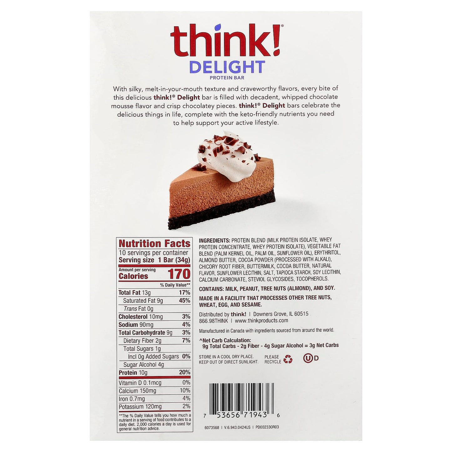 Think! Chocolate Mousse Pie Protein Bar 10 Count, 1.2 Oz