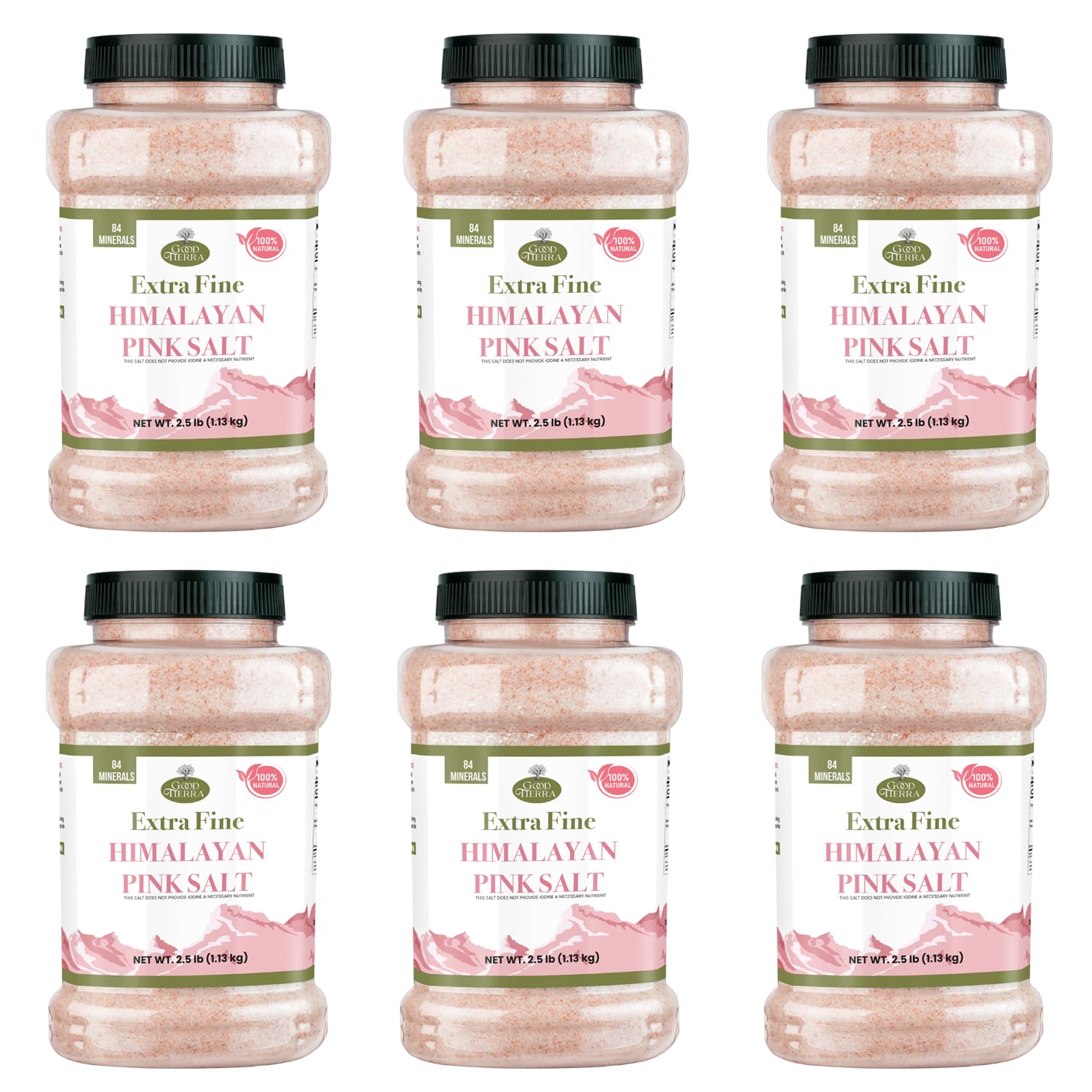 GOOD TIERRA Himalayan Pink Salt - Extra-Fine Grain, 2.5 lb (Pack of 6)