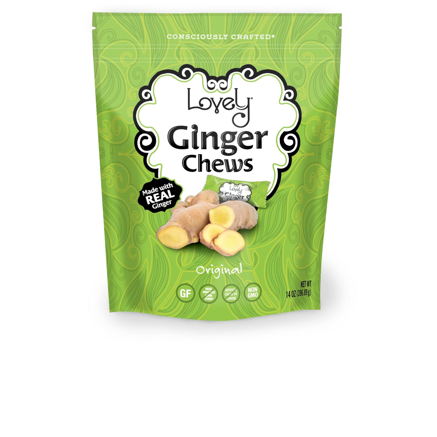 Lovely Candy Co. Ginger Chews, Gluten-Free, Non-GMO, 14oz Pack of 1