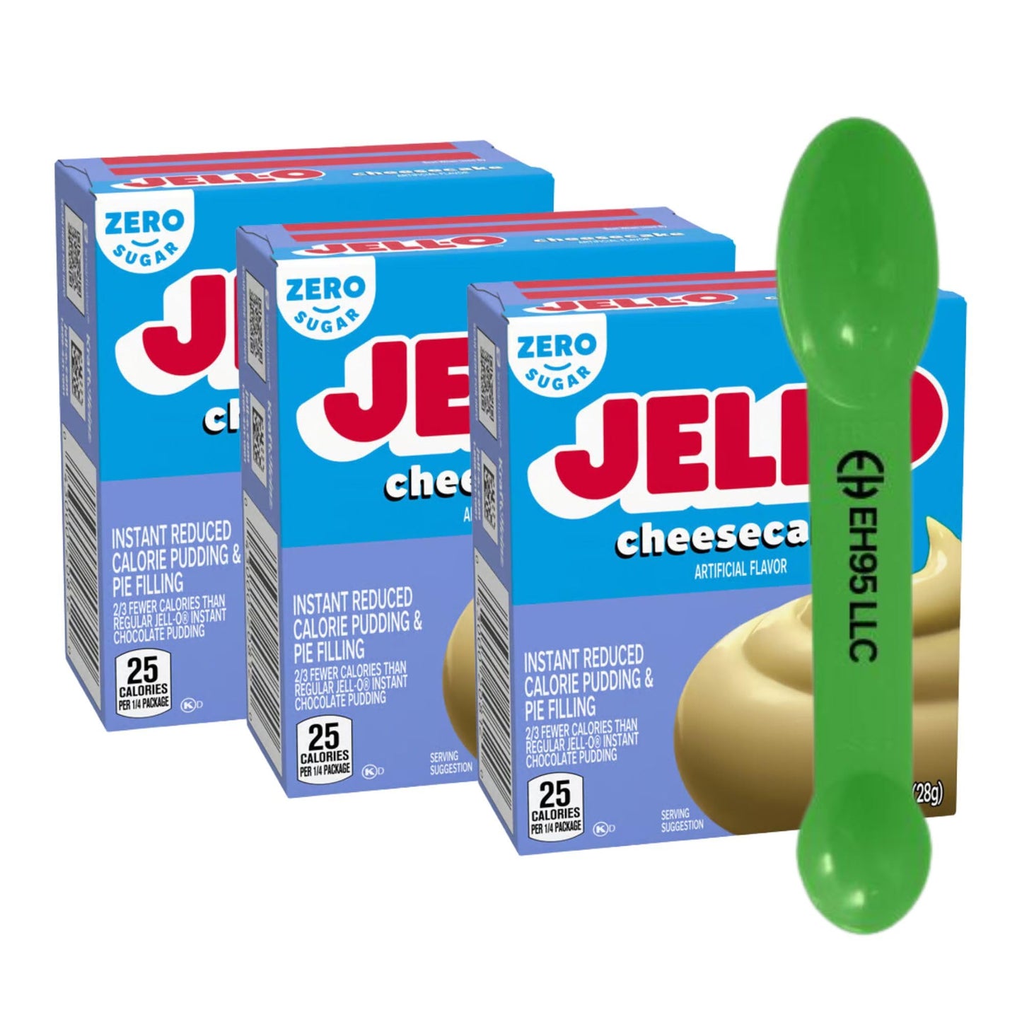 EH95 LLC Jello Cheesecake Instant Pudding Mix, Zero Sugar, (Pack of 3), 1 oz Pouches, Includes 2 in 1 Measuring Spoon