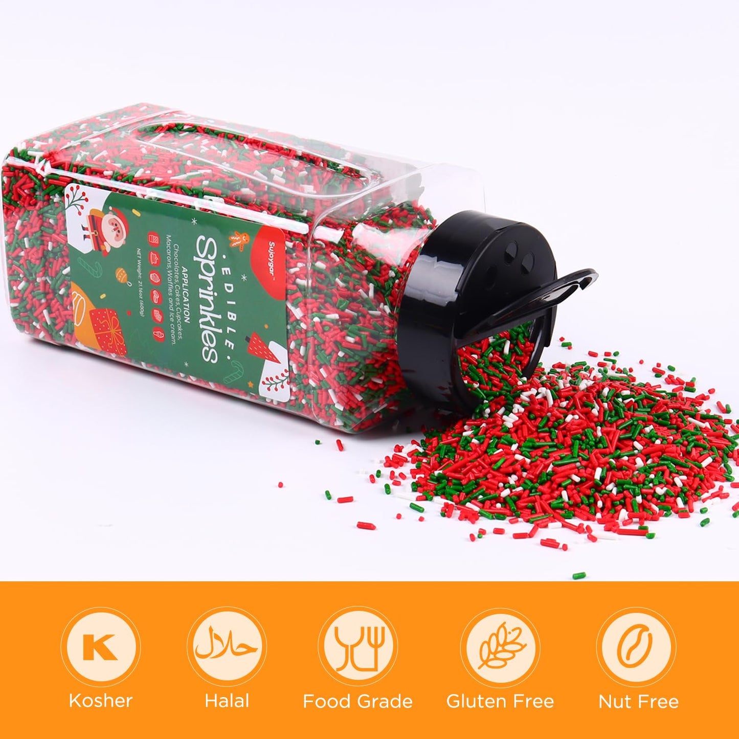 Christmas Jimmies Sprinkles, Bulk 1.32 Lb, Food Grade, Sprinkles For Cake Decorating, Sujoygar, Baking, Cookies, Chocolates, Cup