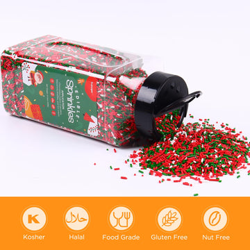 Christmas Jimmies Sprinkles, Bulk 1.32 Lb, Food Grade, Sprinkles For Cake Decorating, Sujoygar, Baking, Cookies, Chocolates, Cup