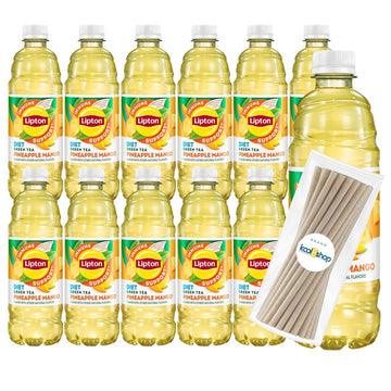 Lipton Green Tea Pineapple Mango, 16.9 fl oz Plastic Bottle, 12 Pack, Includes 15 Sugarcane Straws