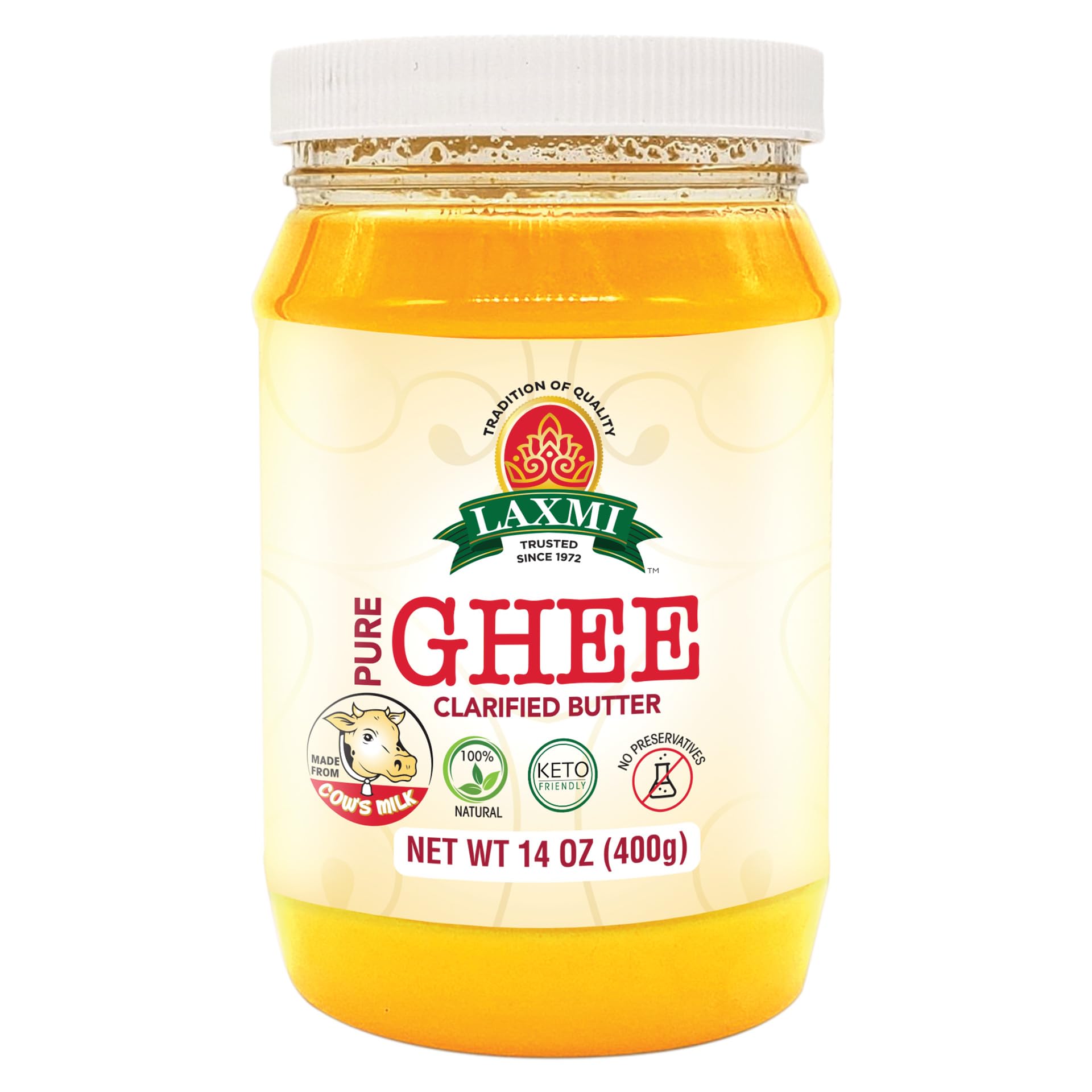 Laxmi Butter Ghee, 13.5 oz, 14 fl oz, Pure Ghee, High-Quality Cooking Fat