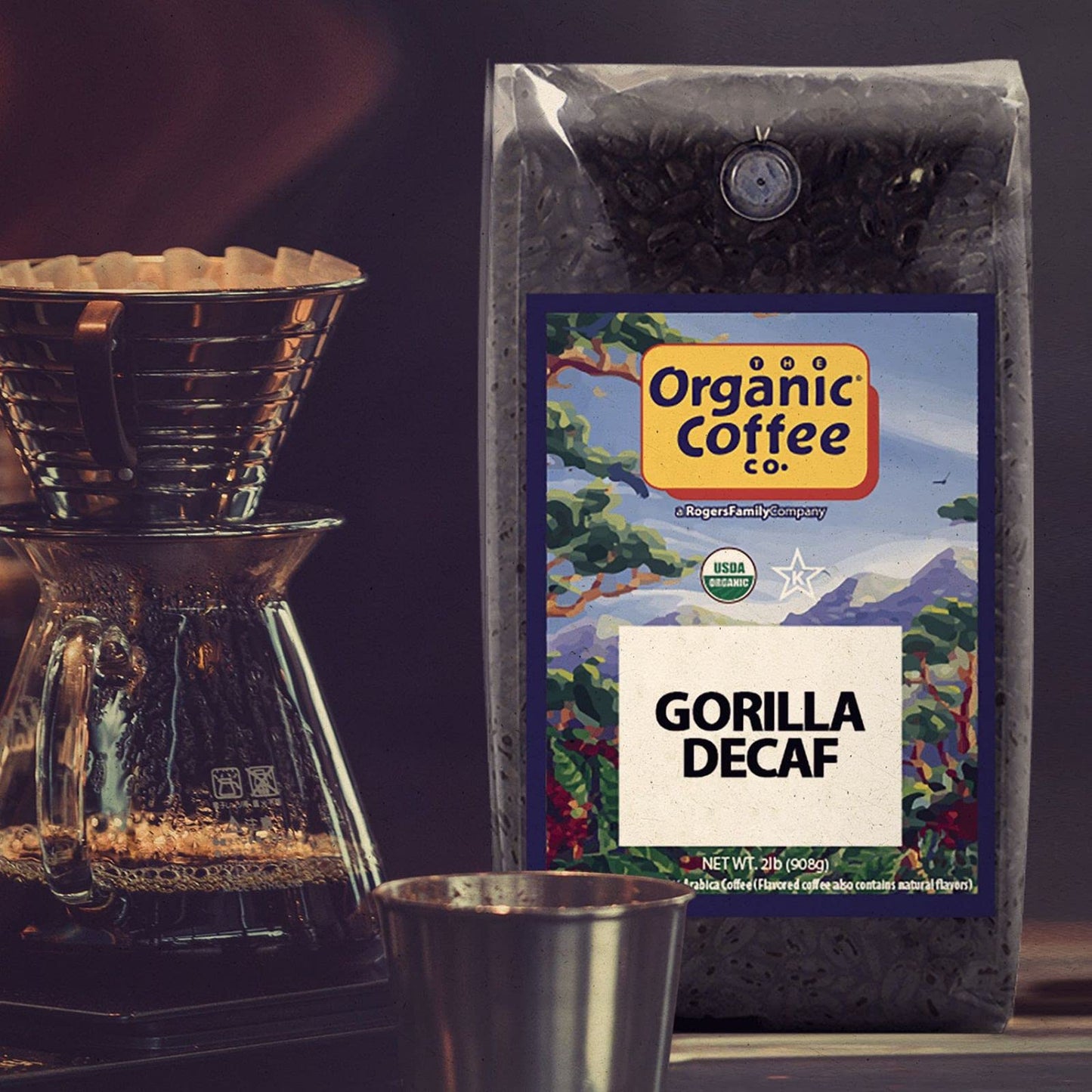 The Organic Coffee Co. Whole Bean Coffee - Gorilla Decaf (2Lb Bag), Medium Roast, Swiss Water Processed, Usda Organic