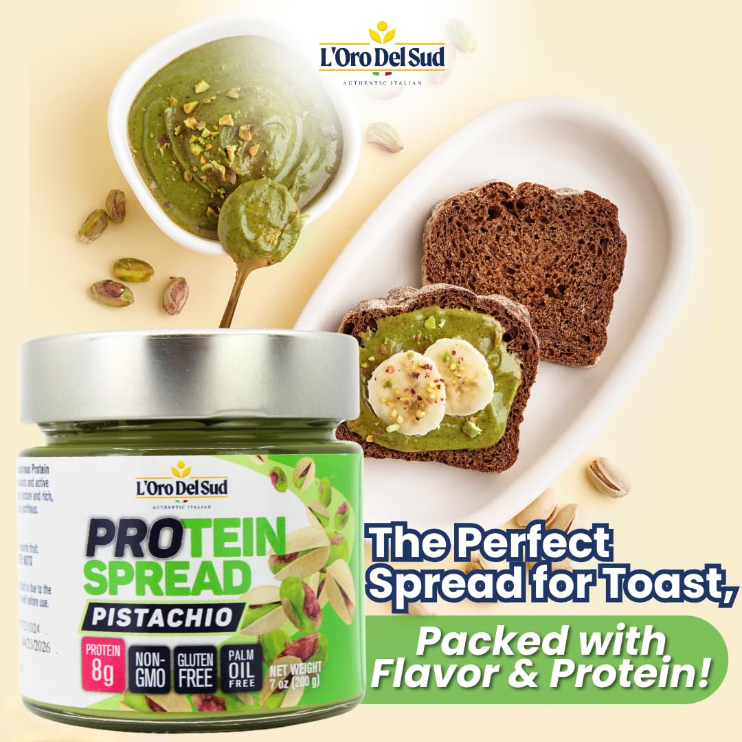 Pistachio Cream With Protein, High Protein, 8G Protein Per Serving, 7 Oz, Non Gmo, Product Of Italy, Loro Del Sud (Pistachio)