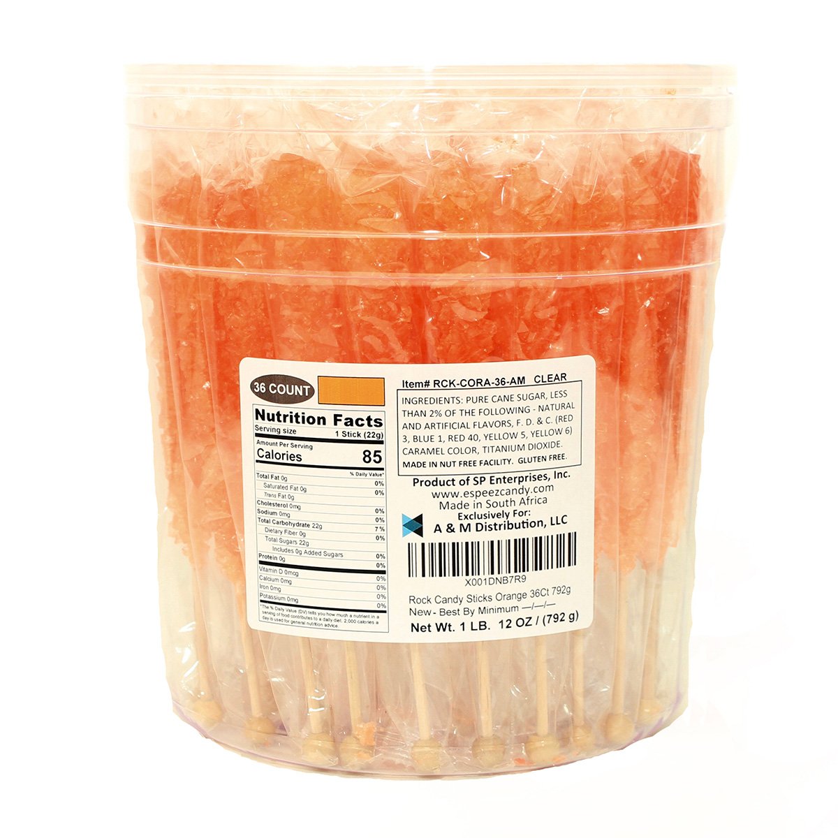 Espeez Extra Large Orange Rock Candy Sticks - 36 Count - Individually Wrapped for Parties, Buffets, Weddings, Showers