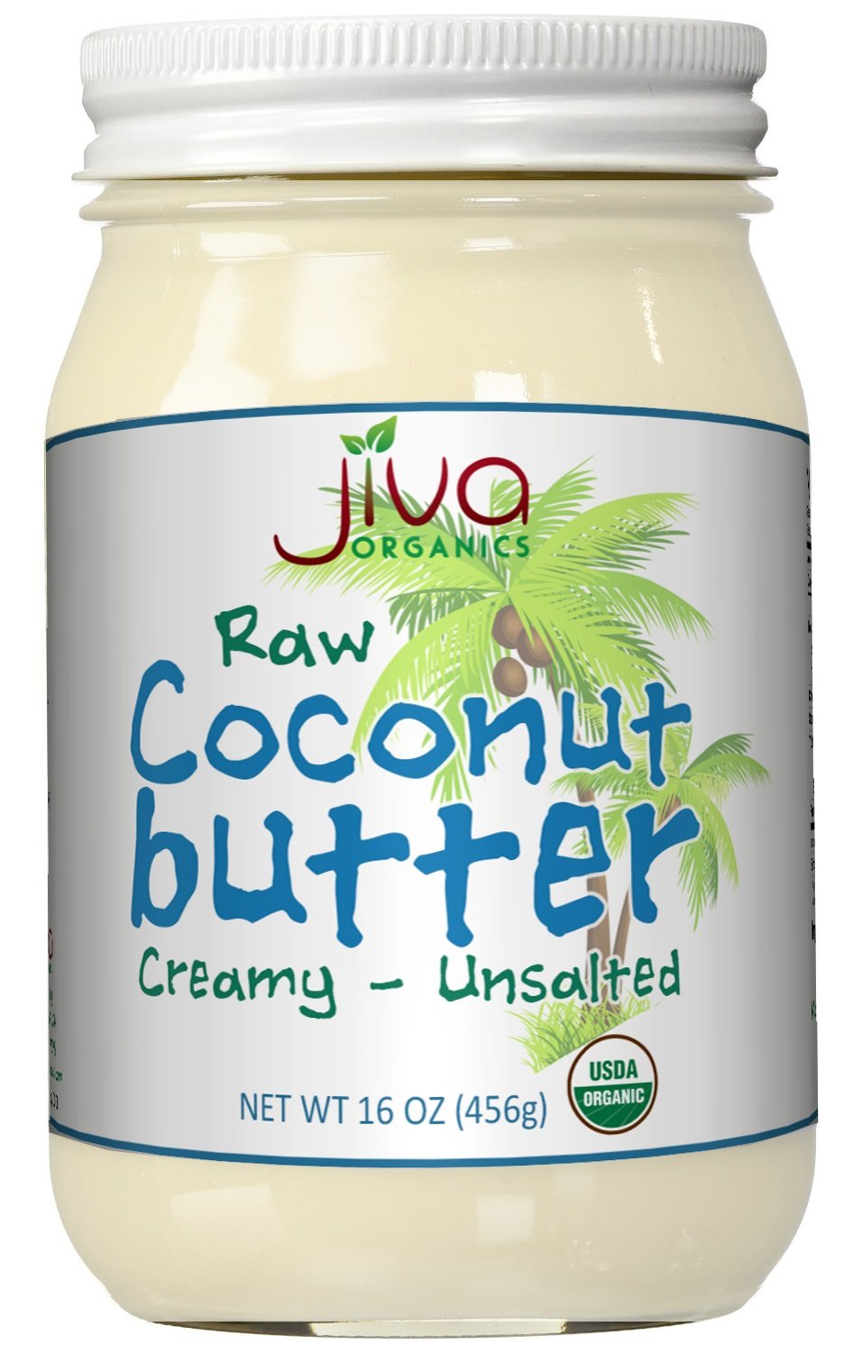 Jiva Organics Raw Organic Coconut Butter 16 Ounce Jar - Creamy, Unsalted