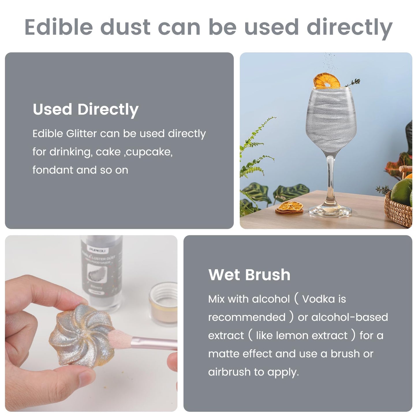 Sliver Edible Glitter For Cakes And Cocktails, 15G Food-Grade Sliver Luster Dust Edible Shimmer Powder For Drinks,Baking,Easter