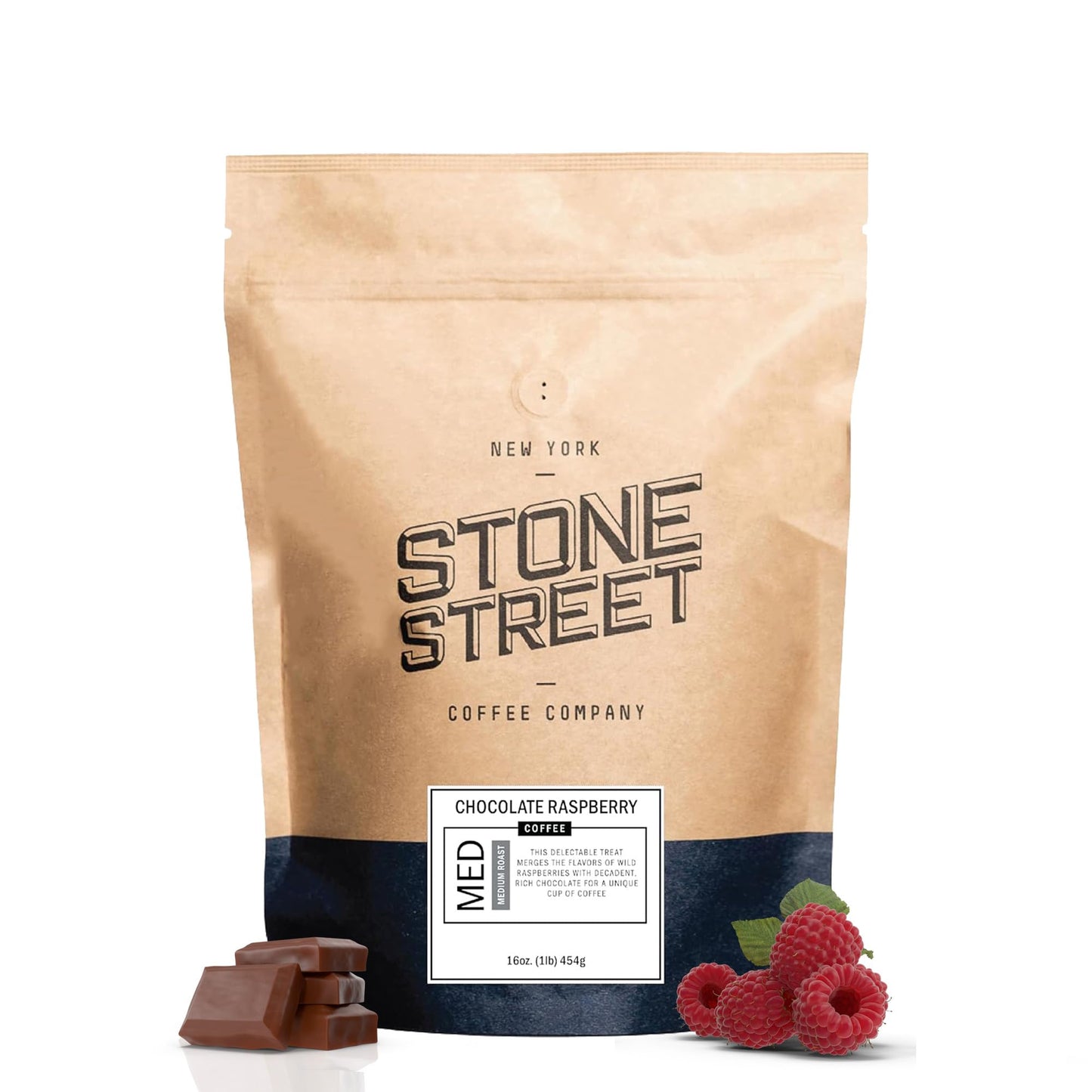 Stone Street Flavored Ground Coffee, Chocolate Raspberry, 100% Colombian Arabica, Medium Roast, 16 Ounce