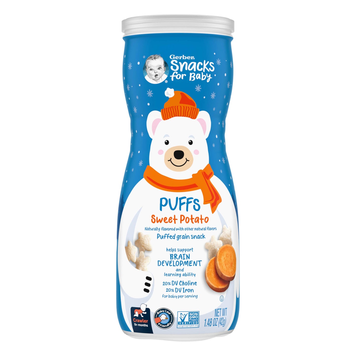 Gerber Puffs Baby Snacks, Sweet Potato, Holiday Baby Cereal, Stocking Stuffers For Babies, 6-Pack