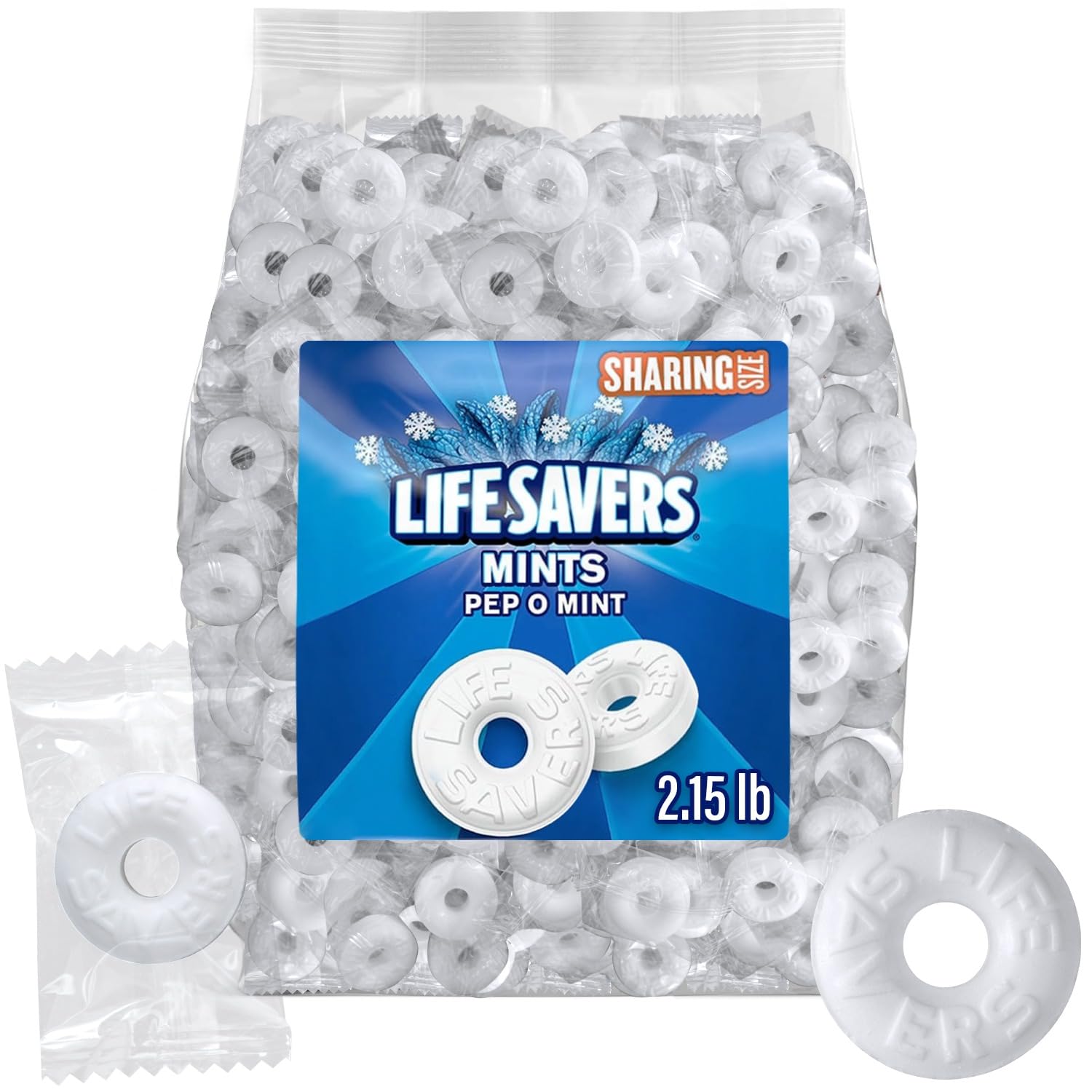 Pep O Mint Hard Candy, 2lb + 2oz Bulk Pack of Lifesaver Mints Individually Wrapped, Bulk Mints for Parties and Events, Ideal Pep