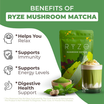 Ryze Mushroom Matcha Starter Kit, Usda Organic With 6 Adaptogenic Mushrooms And Ceremonial-Grade Japanese Matcha, Energy, Focus,