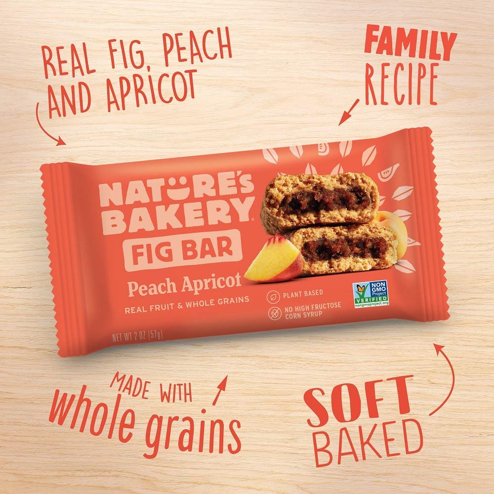 Natures Bakery Whole Wheat Fig Bars, Peach Apricot, Real Fruit, Vegan, Non-Gmo, Snack Bar, 1 Box With 12 Twin Packs (12 Twin Pac