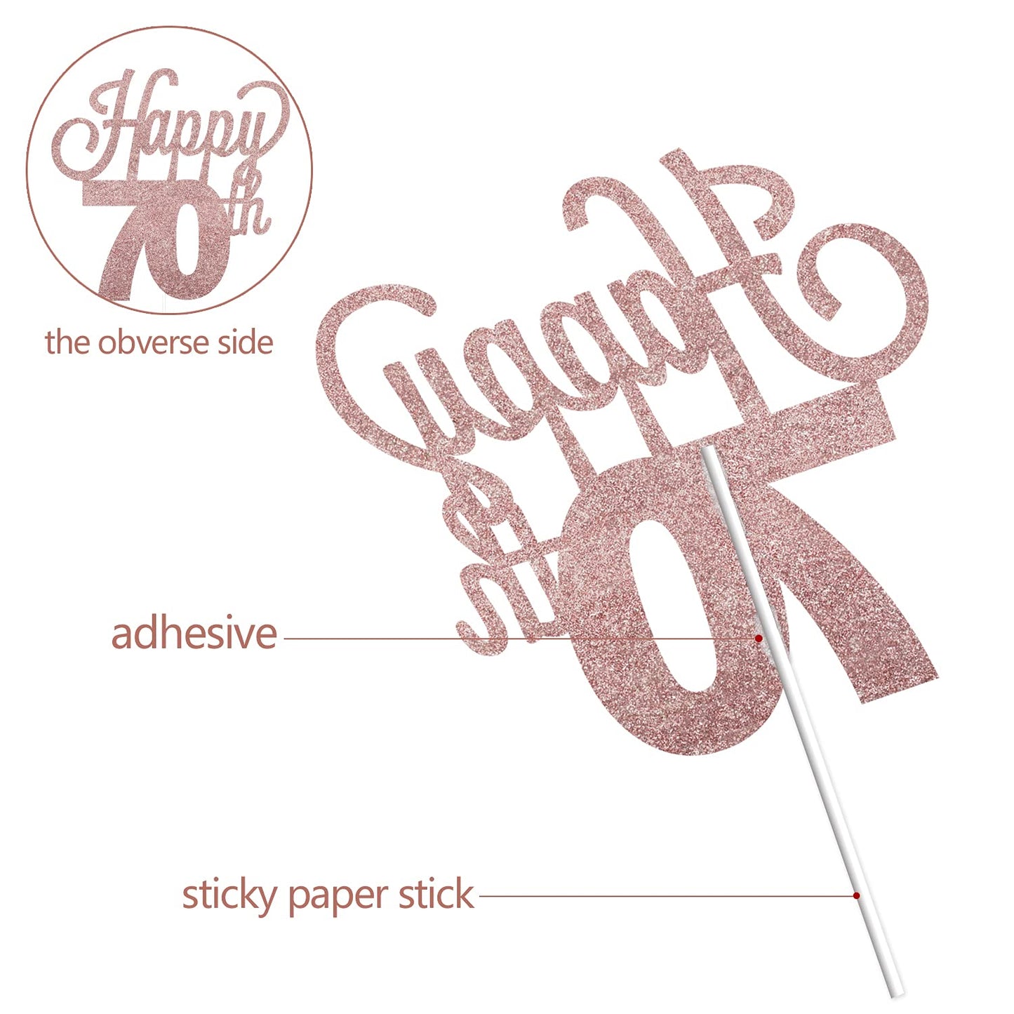 Lingteer Happy 70Th Birthday Cake Topper - Cheers To 70Th Birthday Seventy Years Old Birthday Party Cake Decorations Sign.