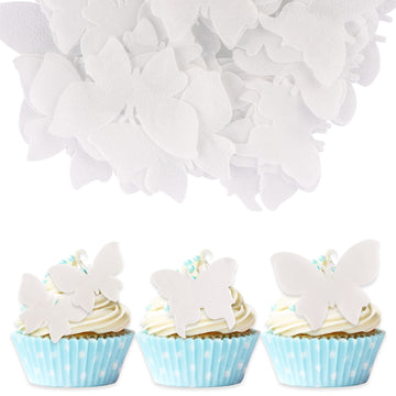 Gyufise 50Pcs Wafer 3D White Cupcake Toppers DIY Realistic Butterfly Dessert Decoration for Birthday Party Wedding Food Decorati