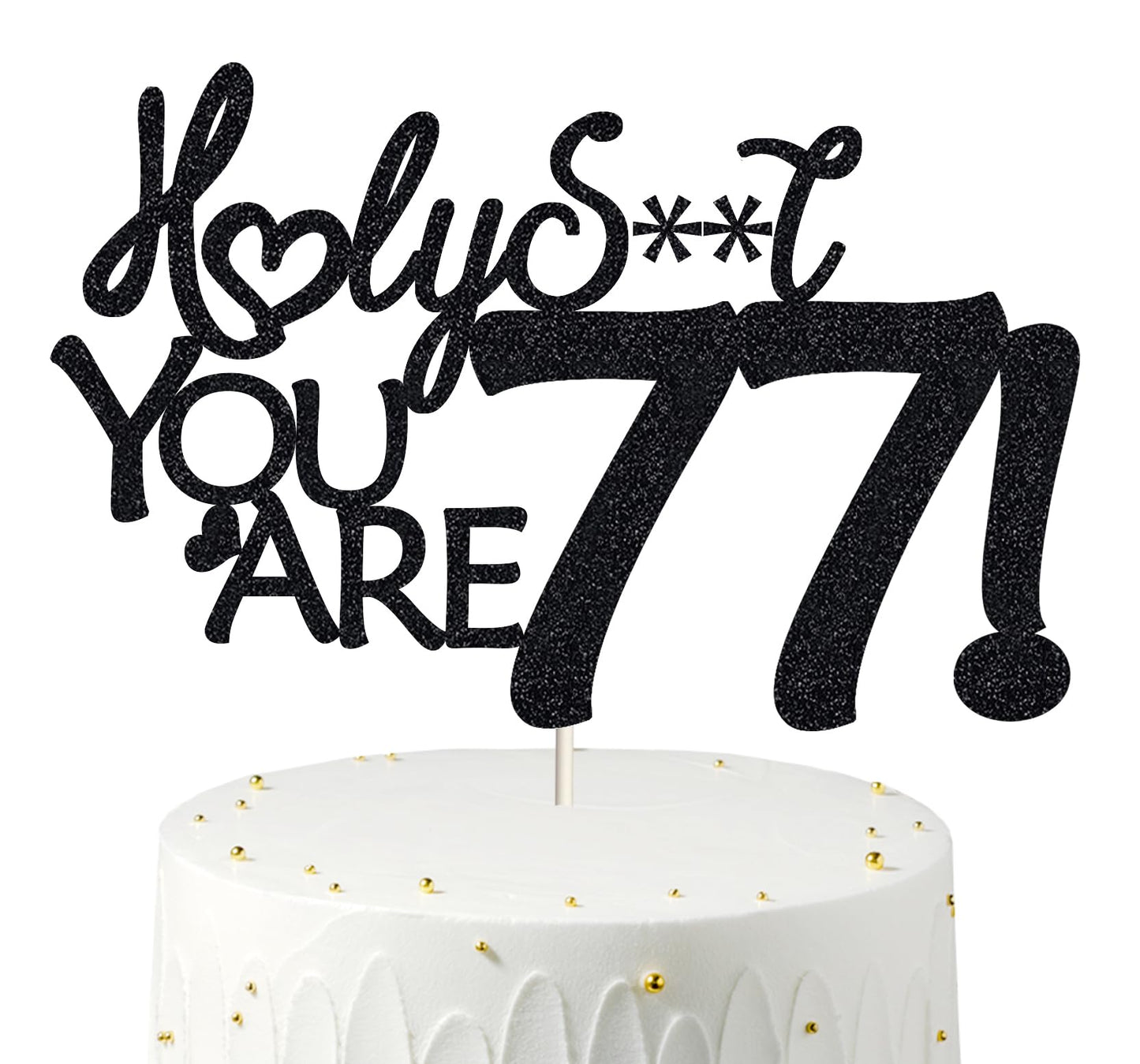 Happy 77th Birthday Cake Topper 77 Birthday Cake Toppers-Black Glitter, Funny 77th Cake Topper for Men For Women, 77th birthday 