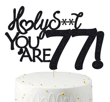 Happy 77th Birthday Cake Topper 77 Birthday Cake Toppers-Black Glitter, Funny 77th Cake Topper for Men For Women, 77th birthday 