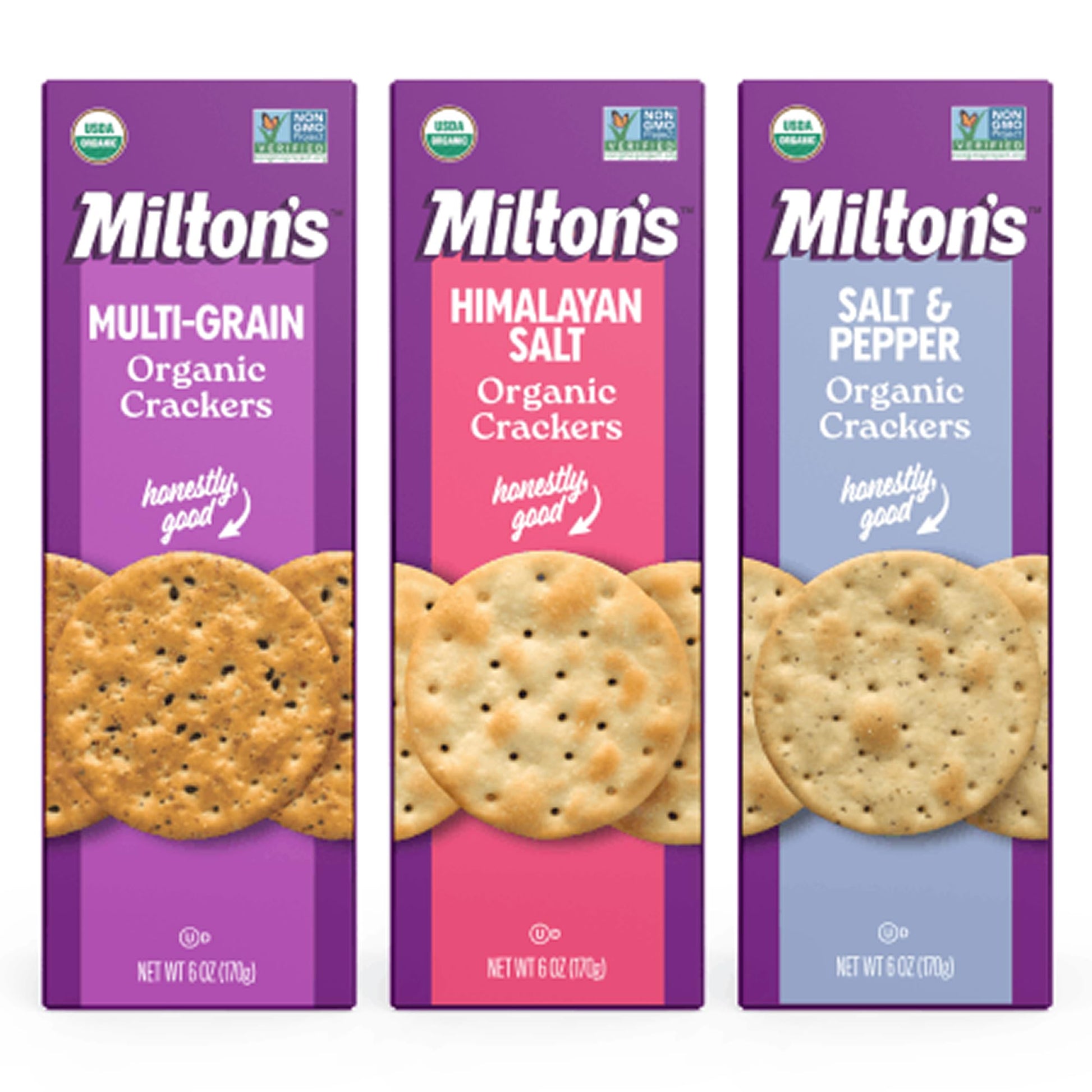 Miltons Organic Crackers Variety Bundle - Multi-Grain, Salt & Pepper, Himalayan Salt - 6 Oz, Pack of 3, Certified Organic, Non-GMO