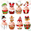 128Pcs Christmas Cupcake Toppers & Wrappers (Not Baking Cups), Santa, Snowman, Gingerbread Man, Bells, Elf, Christmas Stocking D