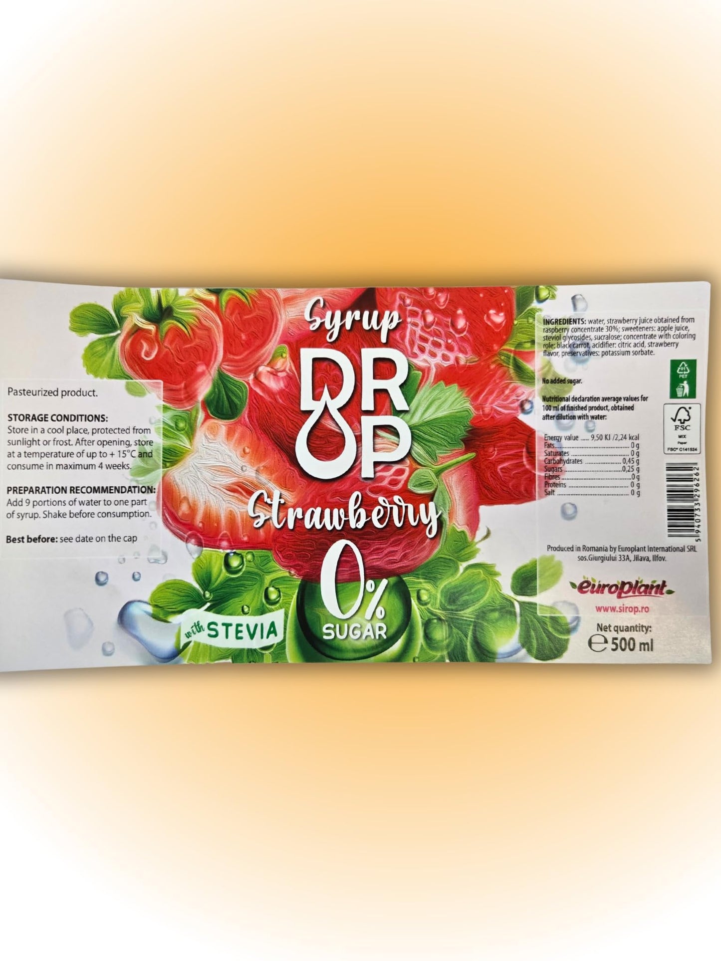 Drop Sugar-Free Strawberry Syrup, 100% Pure Stevia Extract, 16.9 Fl Oz, Zero Calories, Diabetic & Keto-Friendly