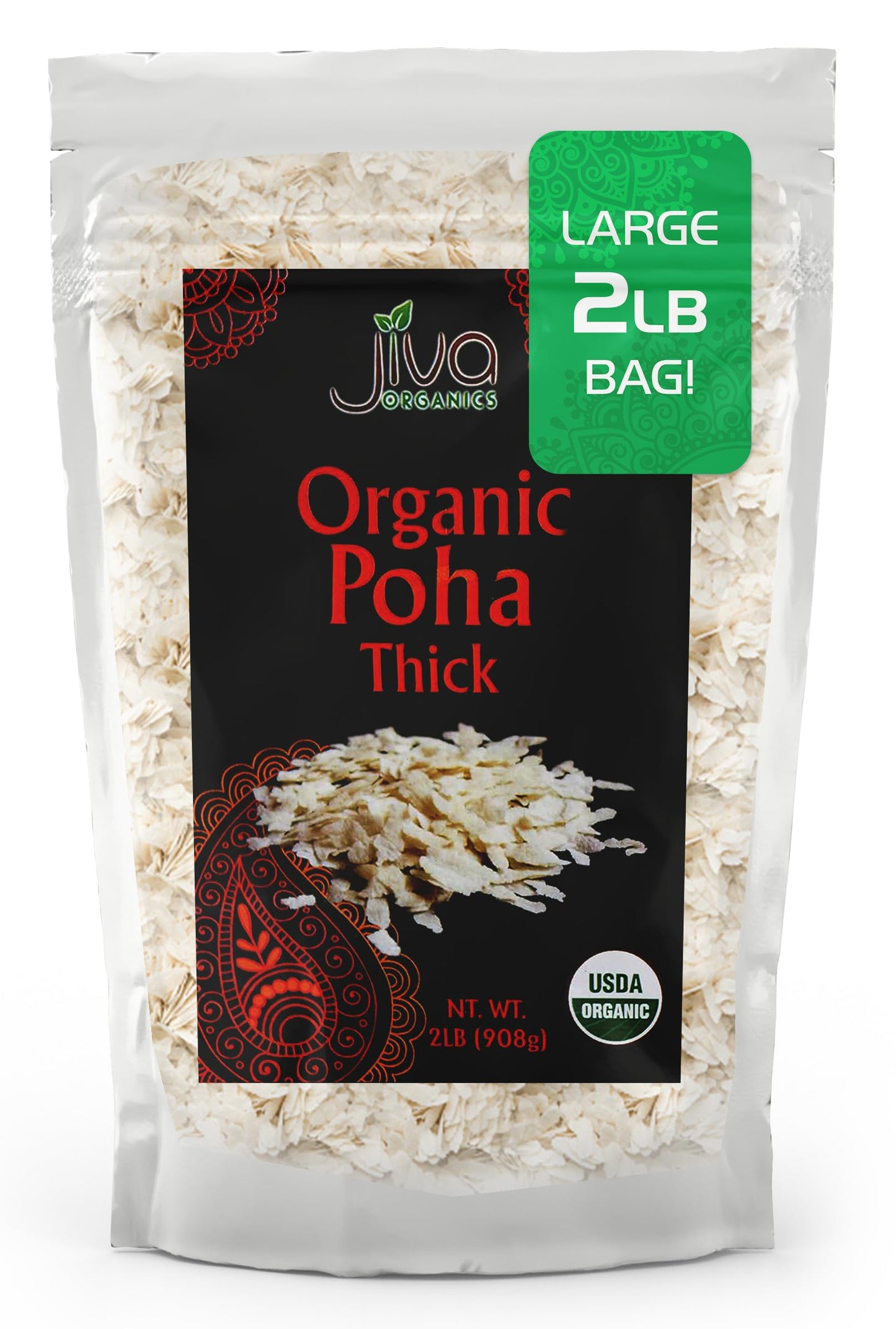Jiva Organics Organic Poha Thick 2 Pound Bulk Bag - Flattened Rice