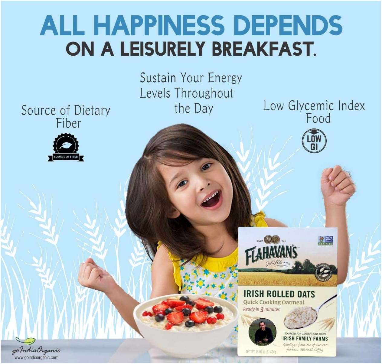 Flahavans Quick 3 Minute, Irish Rolled Oatmeal, 16 Ounce (Pack of 3)