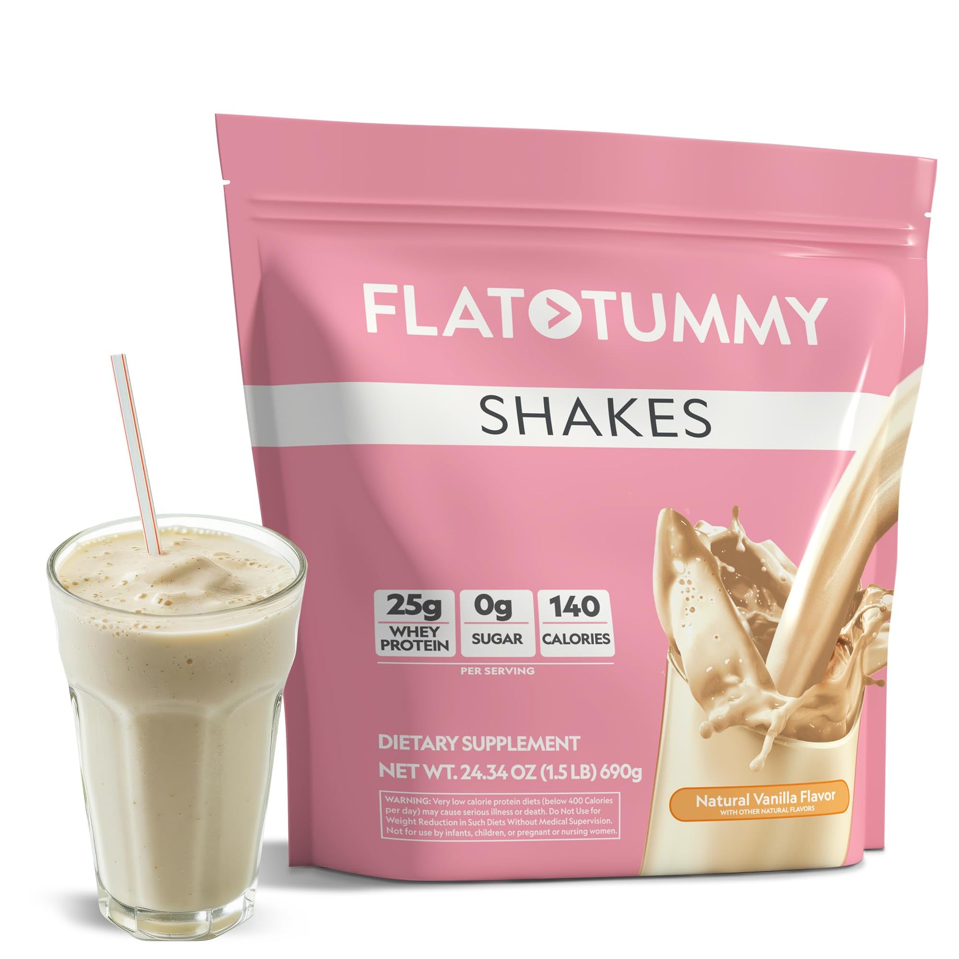 Flat Tummy Flat Tummy Shakes - Vanilla, 20 Servings, High Protein, Keto-Friendly, 14.5 Ounce