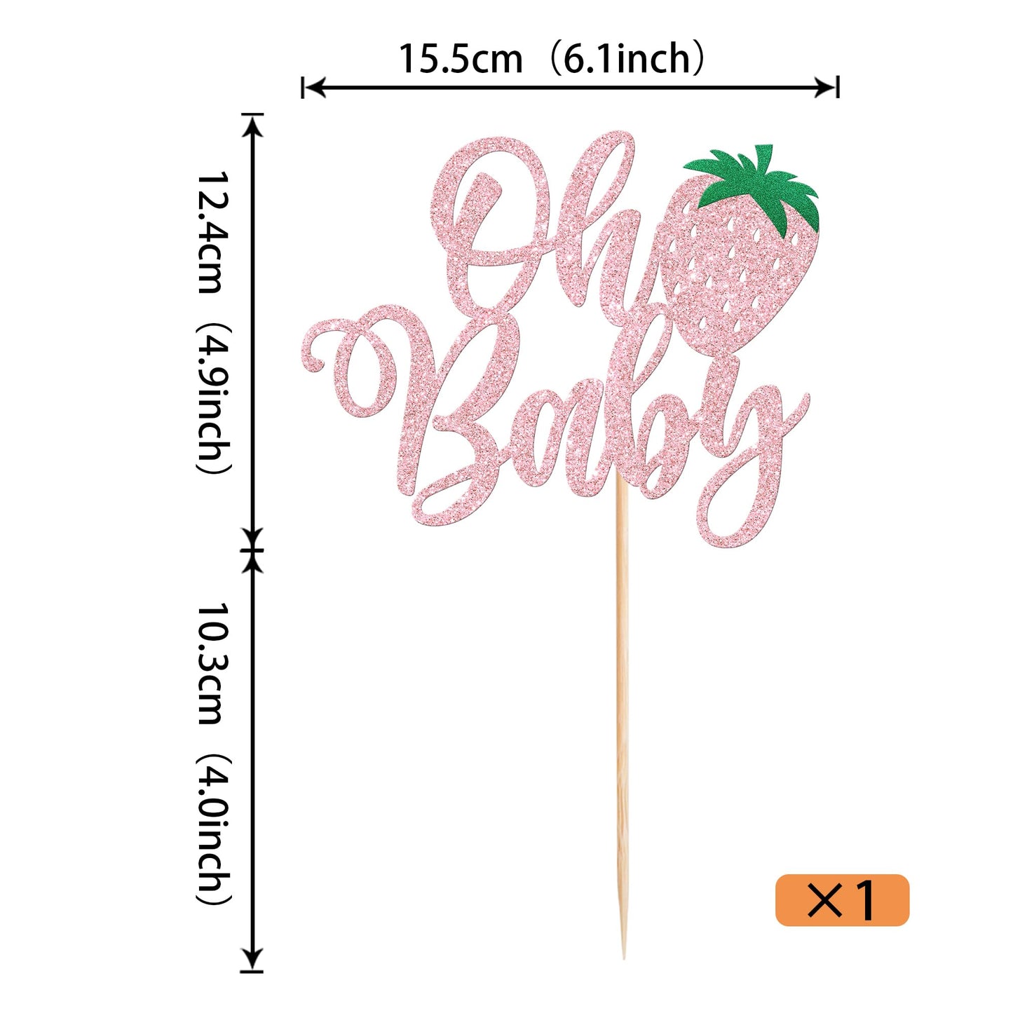 YCTHUNFISH Cake Topper, Glitter Strawberry Design, Paper, Pink, Ideal for Baby Shower or Kids Birthday Parties