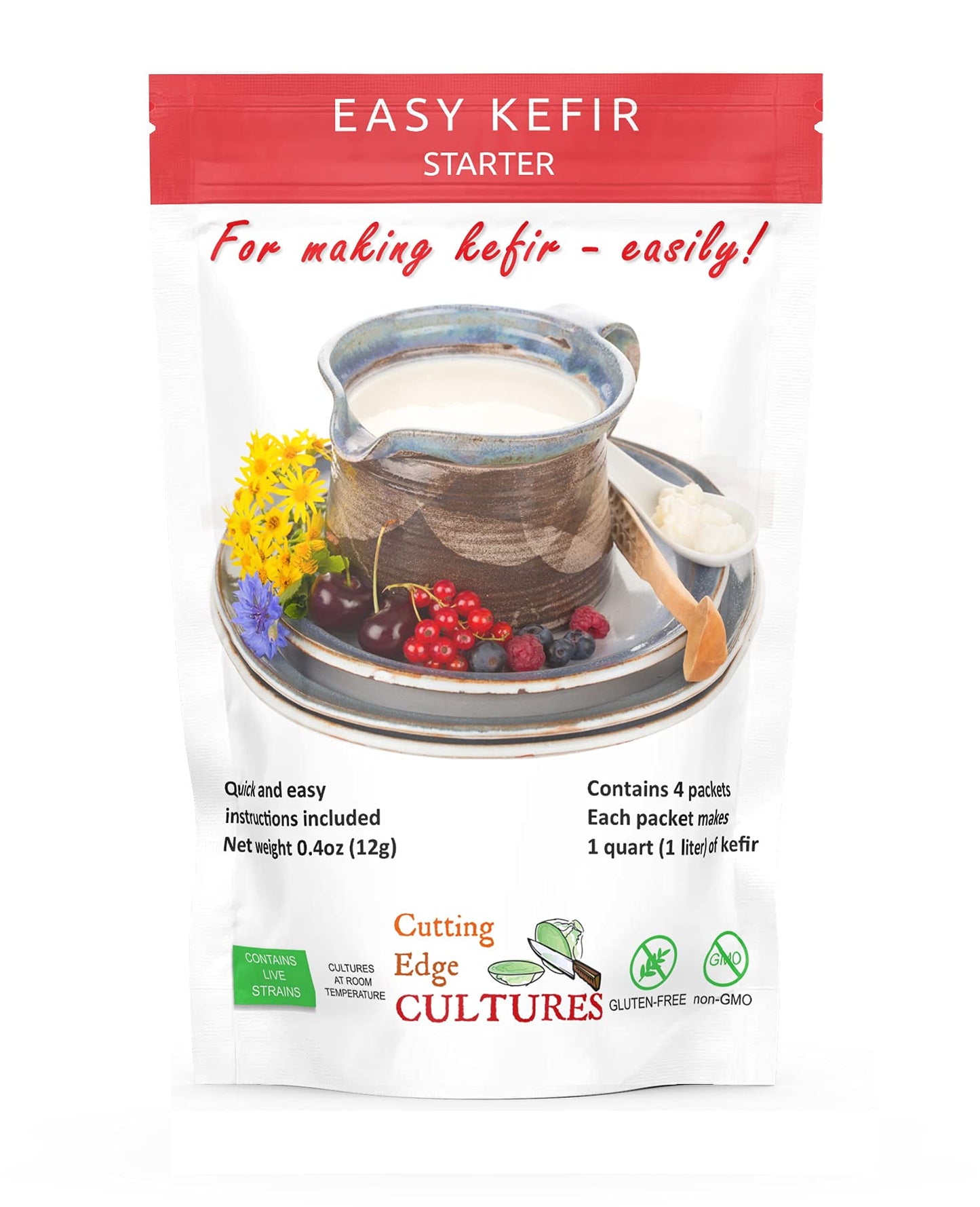 Cutting Edge Cultures Easy Kefir Starter Culture, 4 Pack, 20g, White, Model CEC-Starter-Culture-Kefir-1box