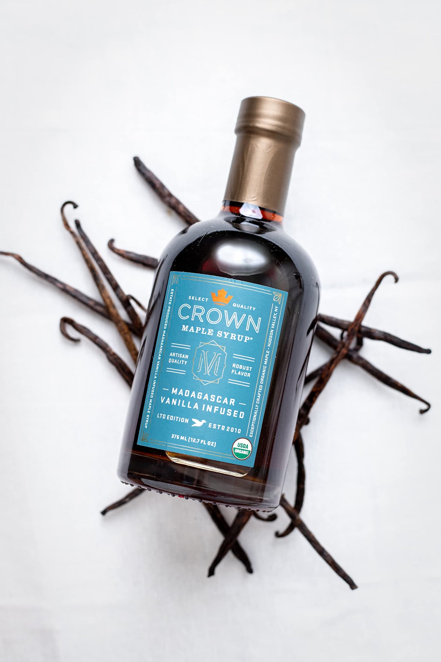 Crown Maple Madagascar Vanilla Infused Organic Maple Syrup, 12.7 Fl Oz, 6-Pack, Real Vanilla Bean, Pancakes, Baking, Cocktails &