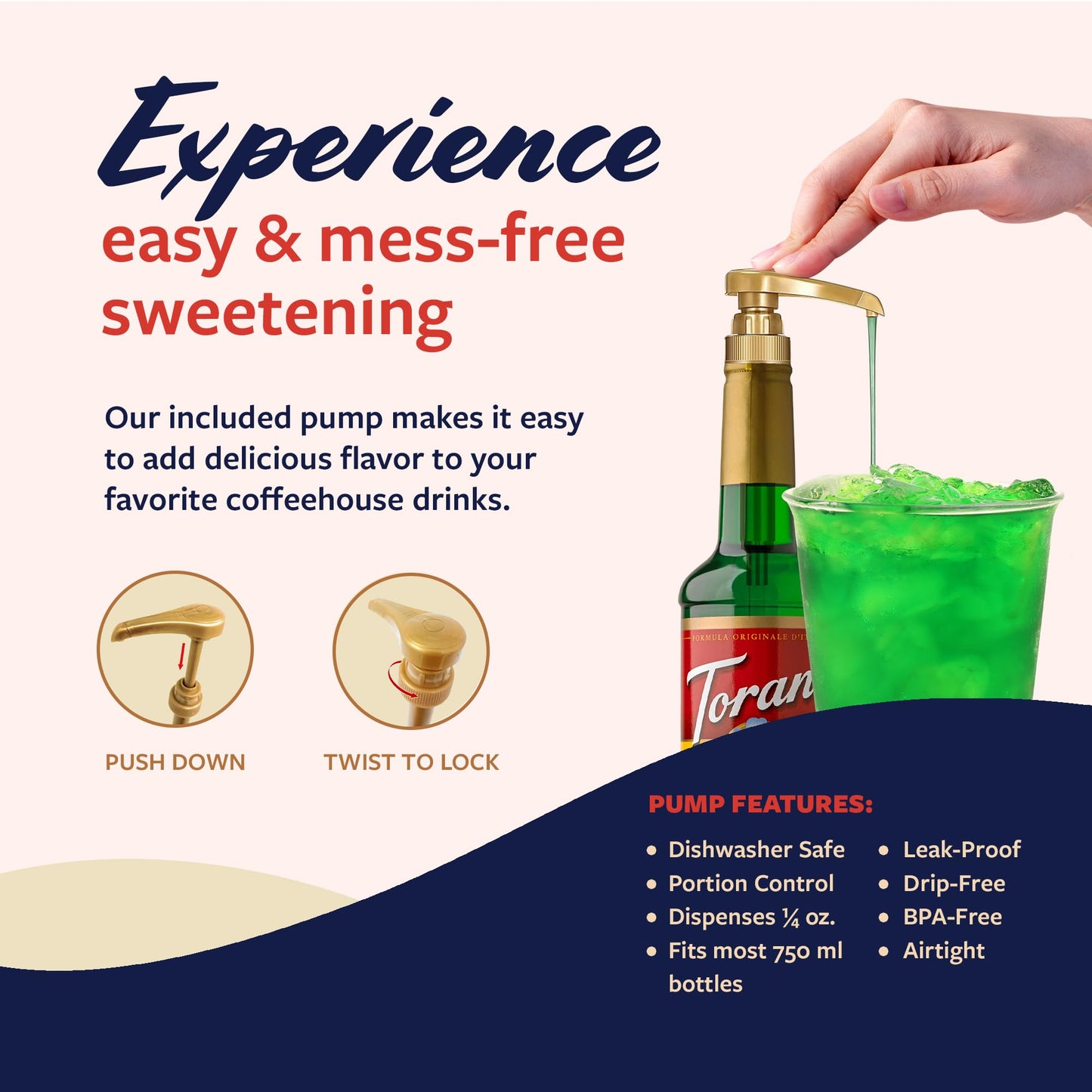 Torani Green Apple Syrup for Drinks, Flavoring for Sodas and Cocktails, 25.4 Fl Oz, Pump Included