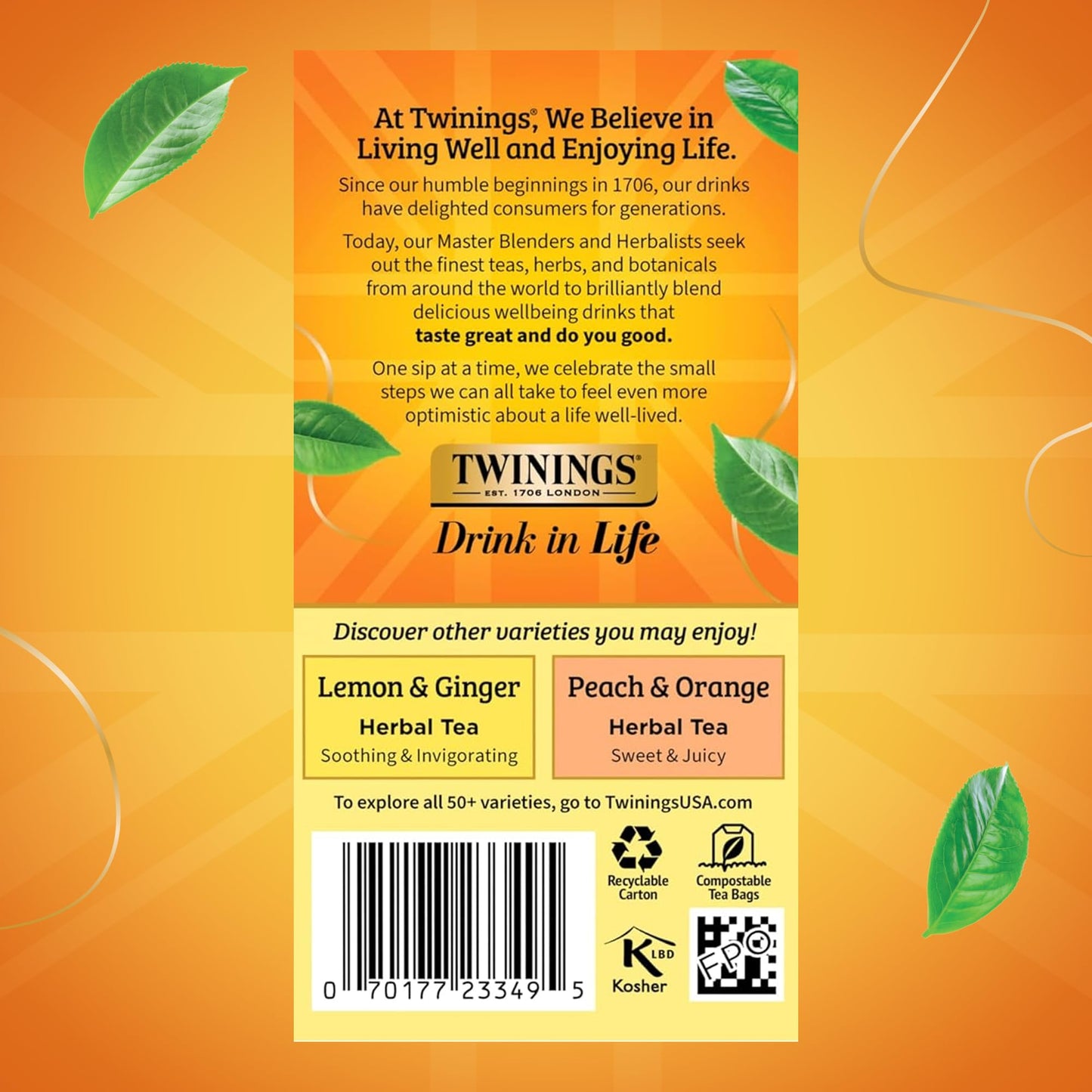 Twinings Mango & Pineapple Herbal Tea, 20 Count (Pack of 6), Caffeine-Free, Hot or Iced, 120 Teabags