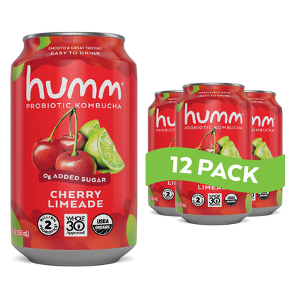 Humm Whole30 Approved Kombucha, Cherry Limeade, Organic, Vegan & GMO Free (12 Pack)