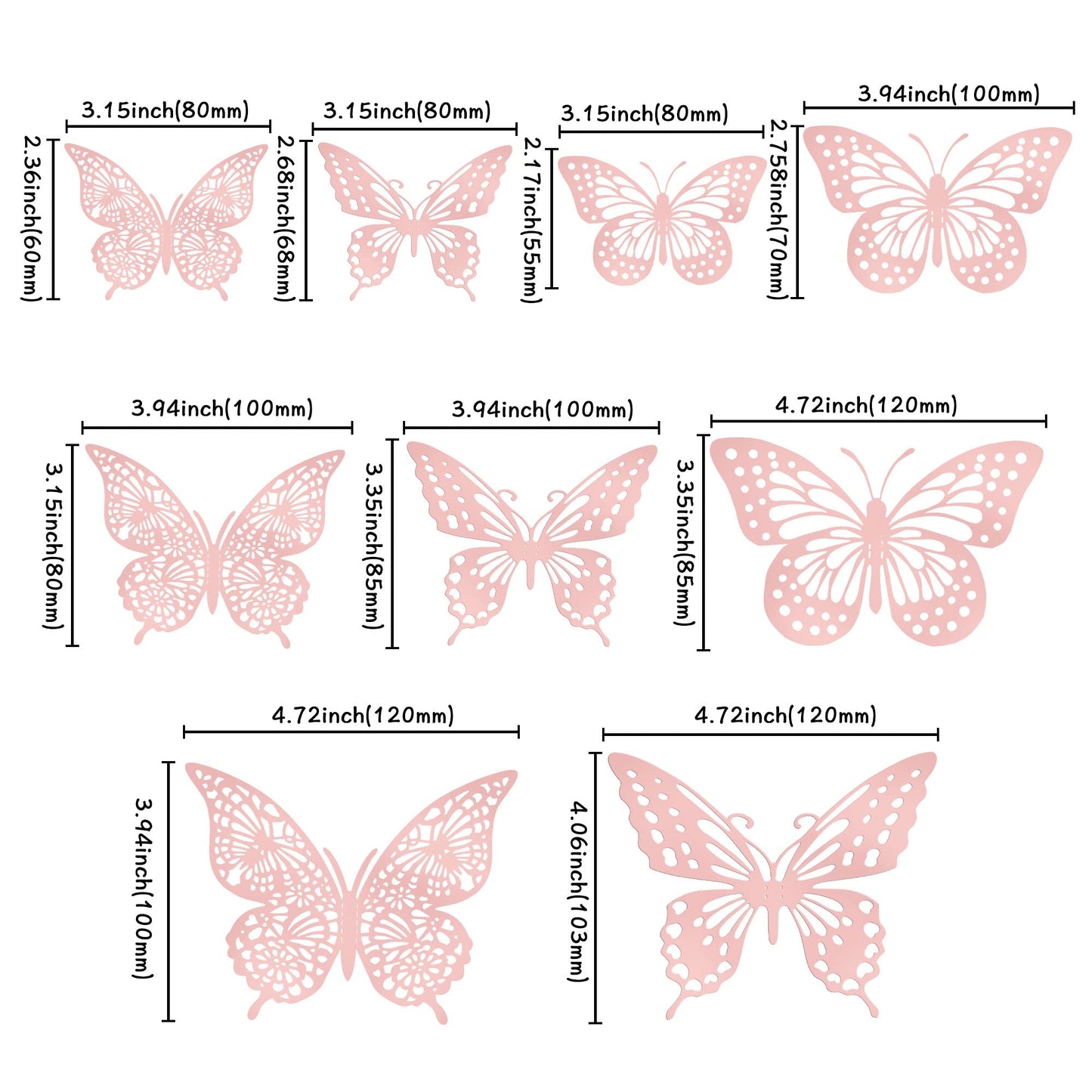 Gyufise 36 Pack Rose Gold Glitter 3D Butterfly Cupcake Toppers Hollow Butterfly Cake Decorations For Birthday Wedding Fairy Part