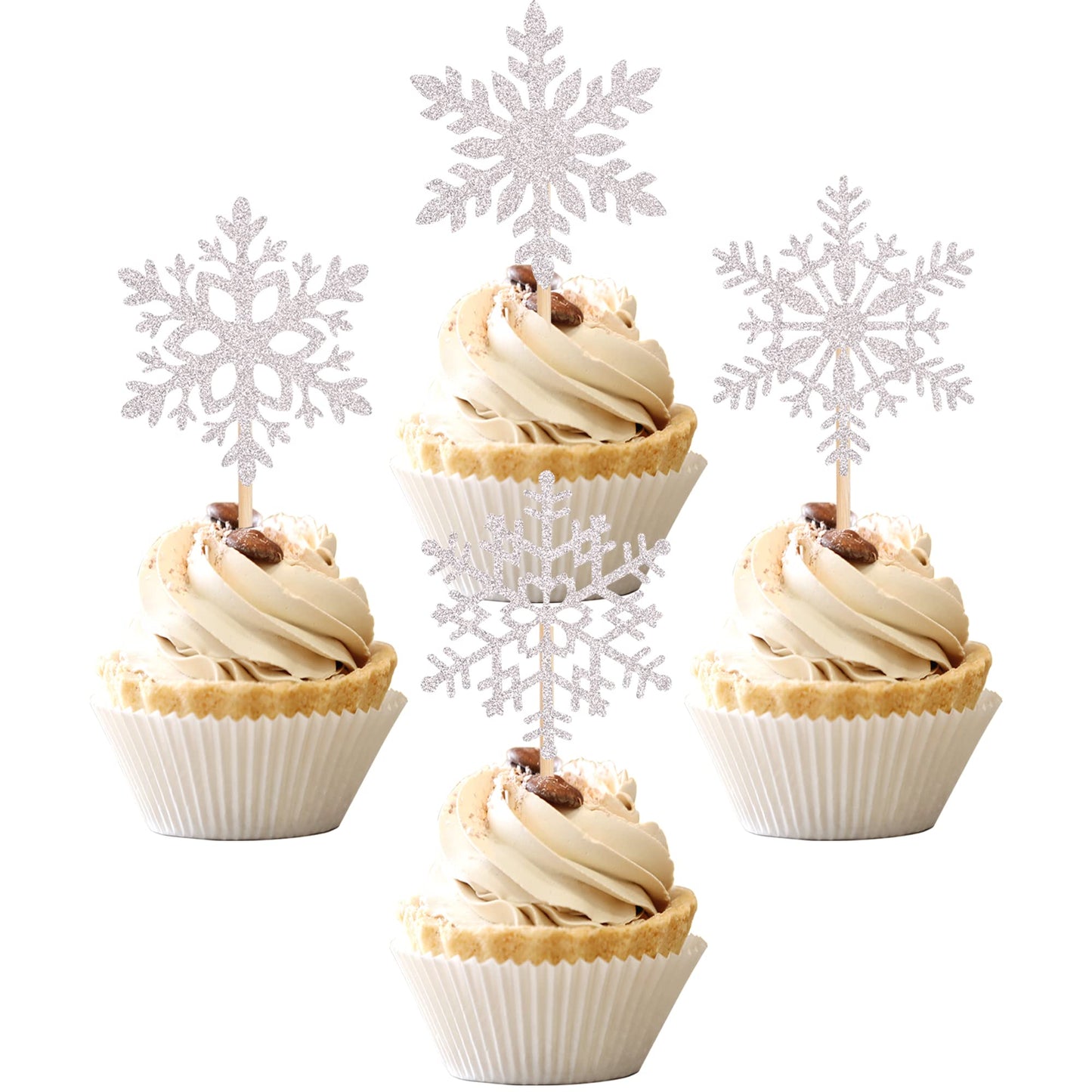 24 Pcs Snowflake Cupcake Toppers Glitter Winter Theme Snowflake Cupcake Picks Baby Shower Kids Birthday Christmas Party Cake Dec
