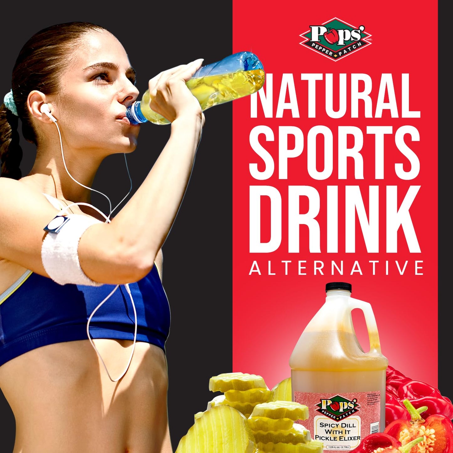 POPS PEPPER PATCH Spicy Pickle Elixir, 128 Fl Oz, Made with Dill Juice & Habanero Peppers, No Artificial Colors or Flavors