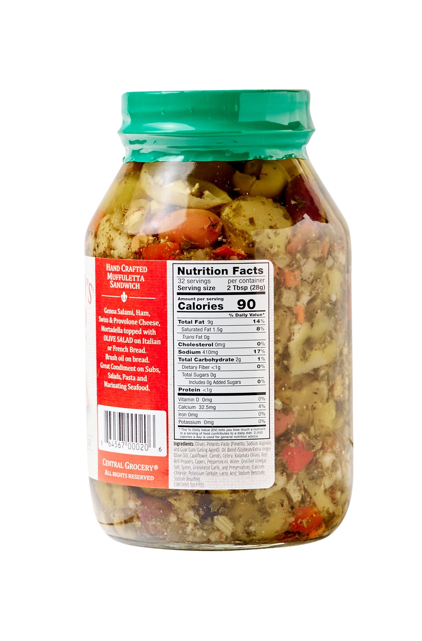 Central Grocery Olive Salad - 32 Oz (Pack Of 2) Perfect For Muffulettas, Sandwiches, Pizza Toppings, Pastas, Hot Dog Topper, Sal