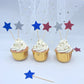 ZHUOWEISM 36 PCS Cupcake Toppers Blue Red Silver - Bamboo Independence Day Decorations for Birthday Parties