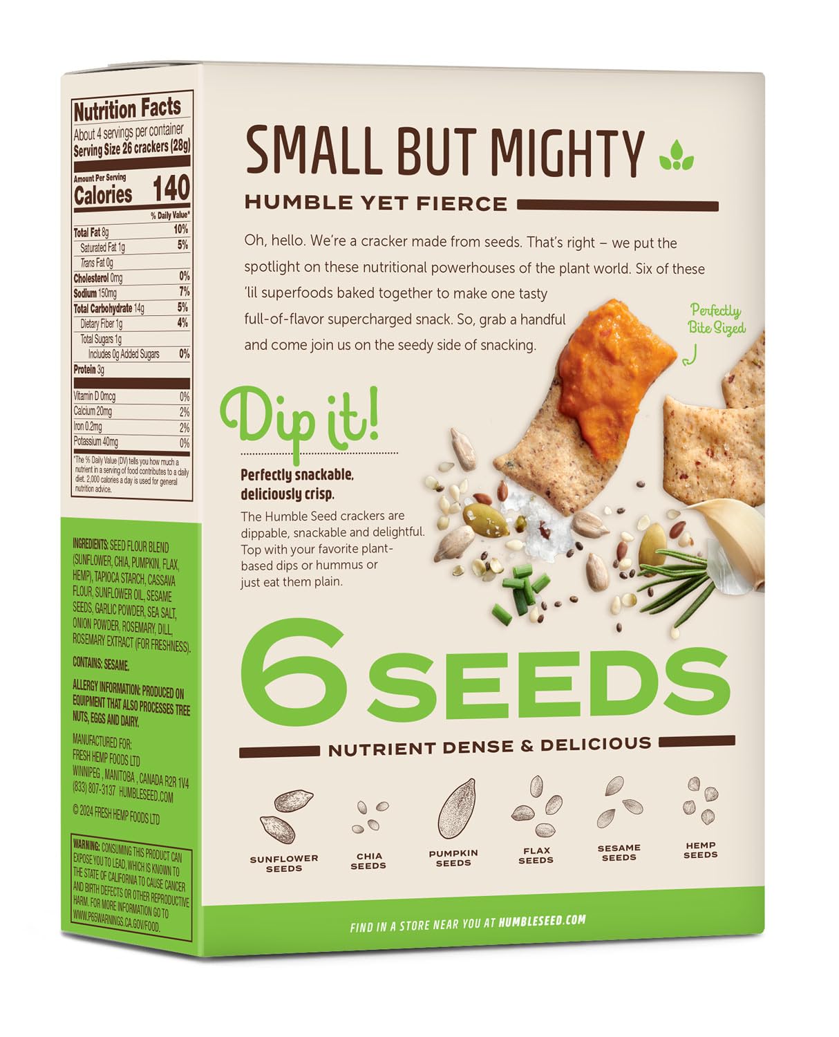 The Humble Seed Grain Free Crackers, Garlic Herb, Plant-Based, Kosher, Paleo Friendly, Gluten Free & Non-GMO, 4.25 Ounce (Pack o