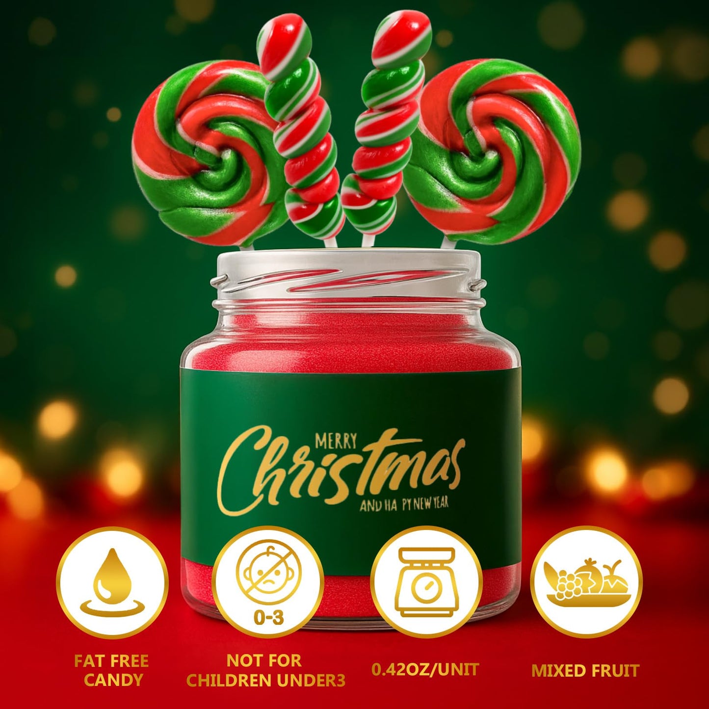 Christmas-Themed Red And Green Lollipops With A Festive Red Bow 32 Pack,16 + 16 Twisty & Swirl Candy Lollipops Suckers Individually Wrapped Bulk, Lollipop Candy Gifts For Christmas Stocking Stuffer